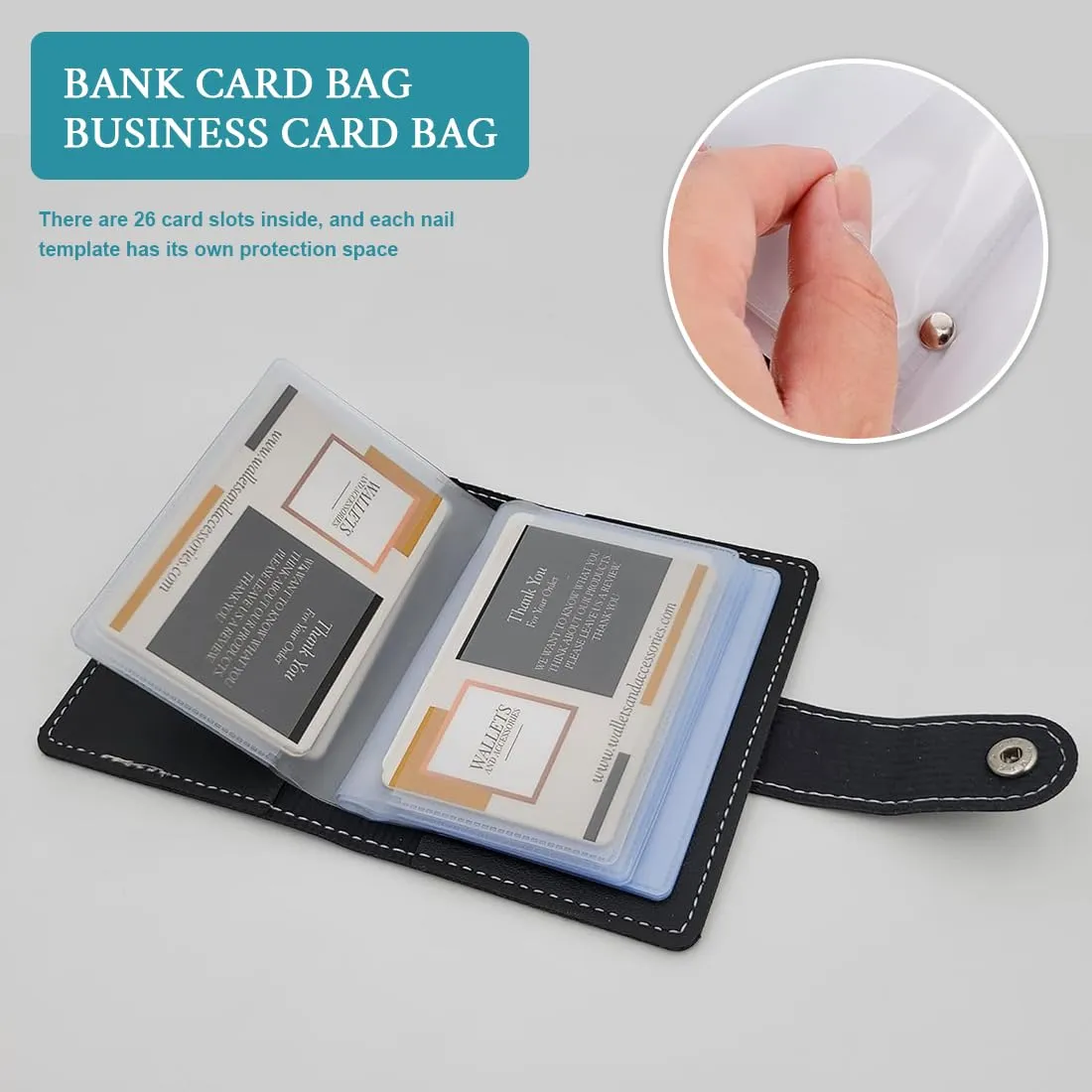 JEYORZY Portafoglio Porta Carte in Pelle con 26 Custodie Protettive (Nero) - immagine 3