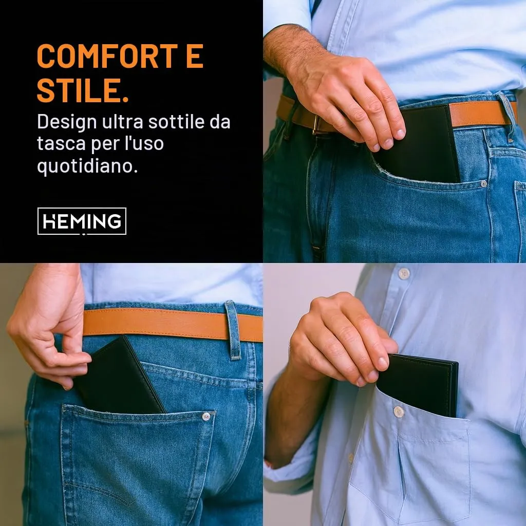 HEMING Portafoglio uomo slim in pelle nero - immagine 2