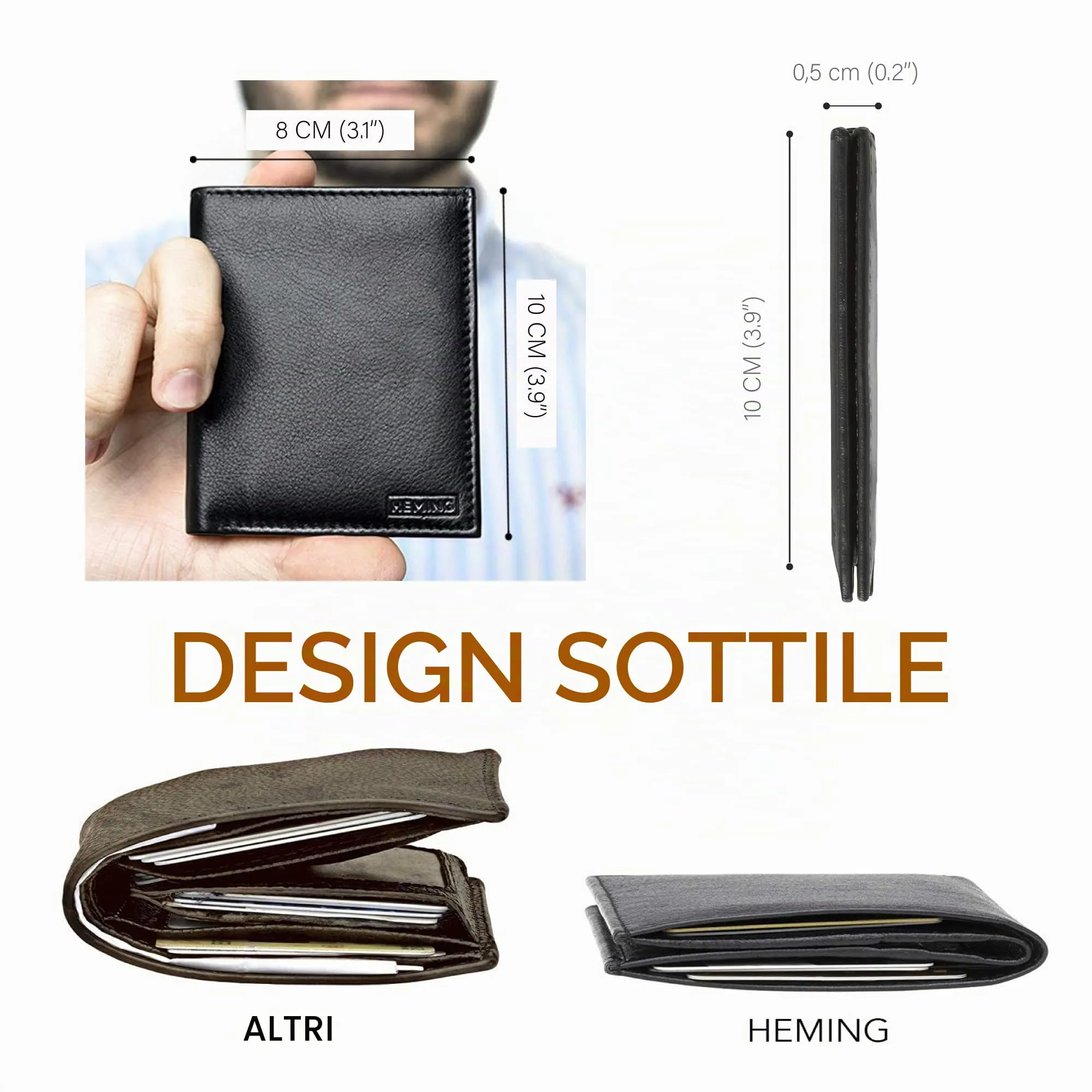 HEMING Portafoglio uomo slim in pelle nero - immagine 5