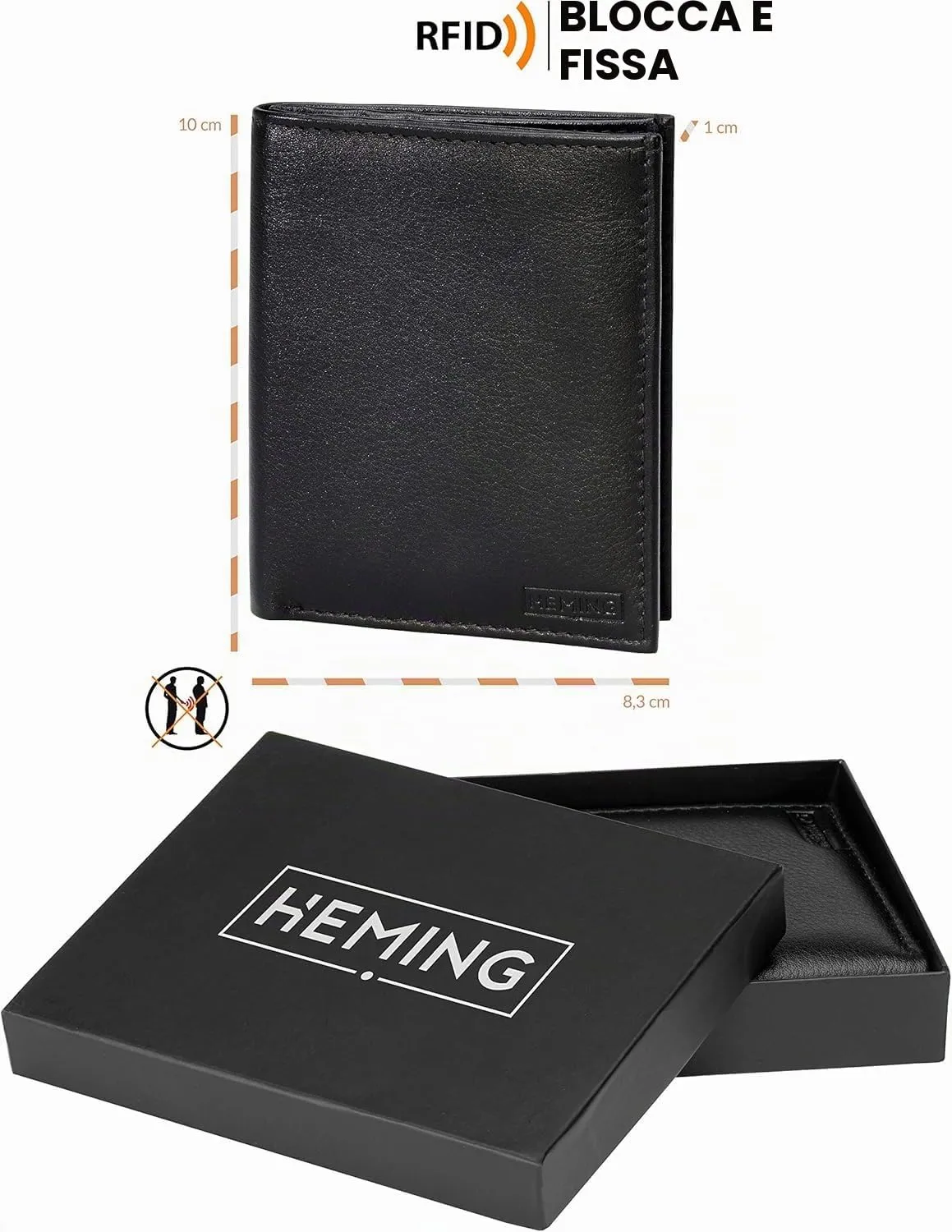 HEMING Portafoglio uomo slim in pelle nero - immagine 9