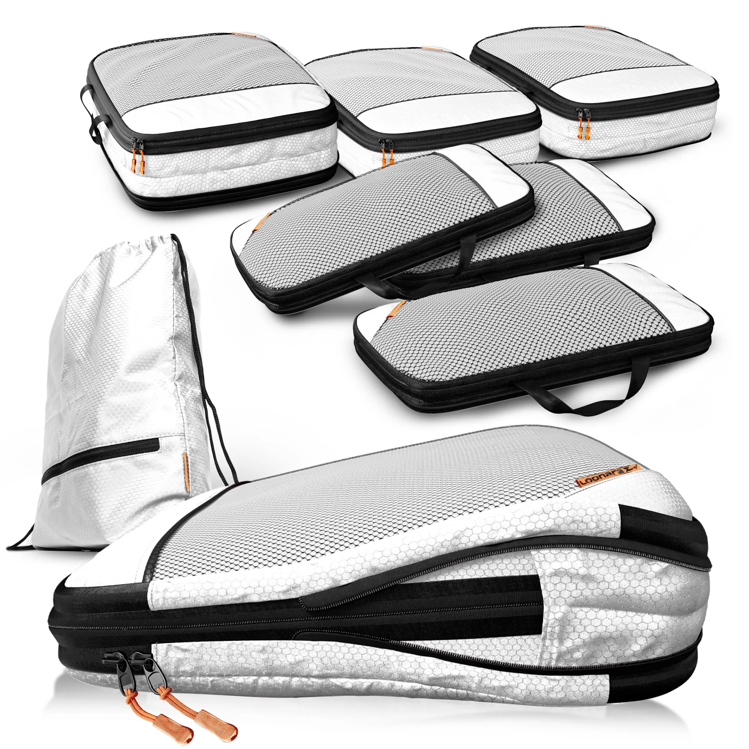 LOONARA Sacchetti compressibili per valigie e zaini, set 7 pezzi (Alpine Slate - Grigio) - immagine 1