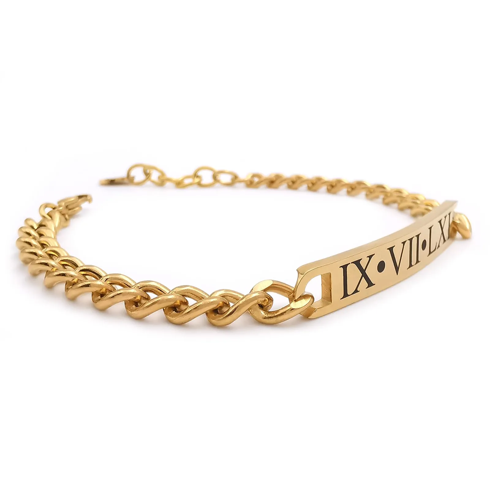 ALMENDRA Bracciale da uomo personalizzato in acciaio, Catena 5mm Oro - immagine 2