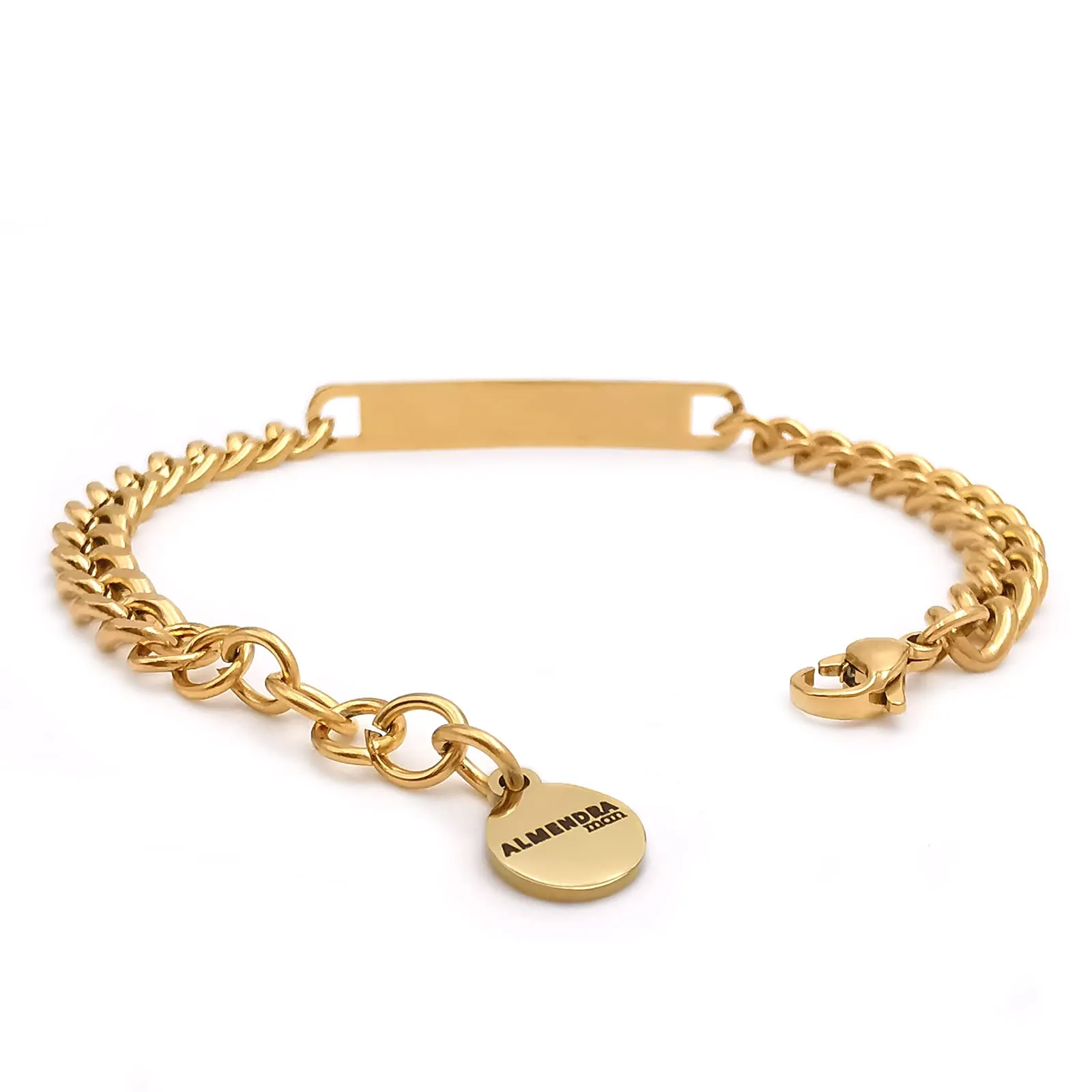 ALMENDRA Bracciale da uomo personalizzato in acciaio, Catena 5mm Oro - immagine 3