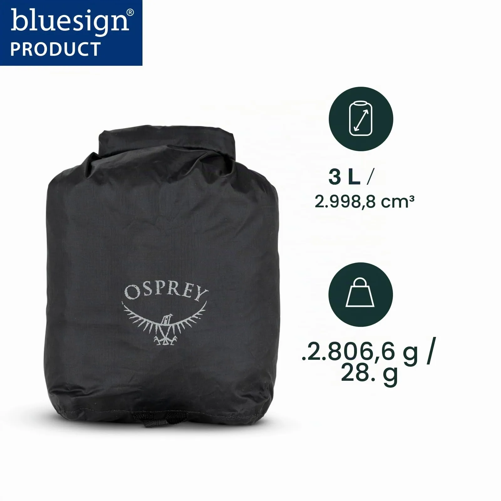 Osprey Ultralight Sacca Impermeabile, 3L, Black - immagine 2