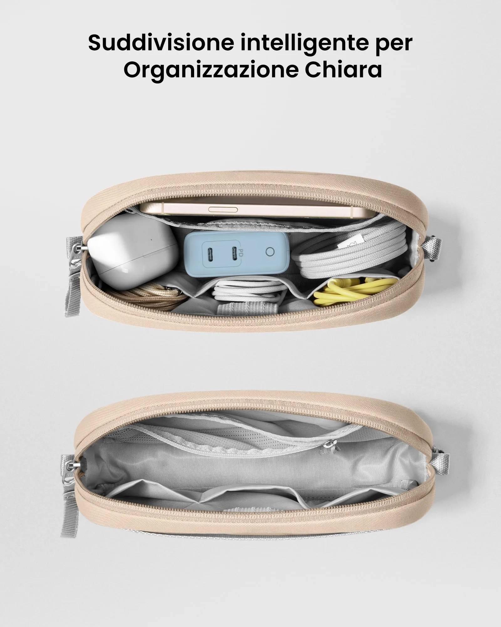 tomtoc Borsa Organizer Cavi e Accessori Viaggio Light-T12, Sabbia Naturale - immagine 2