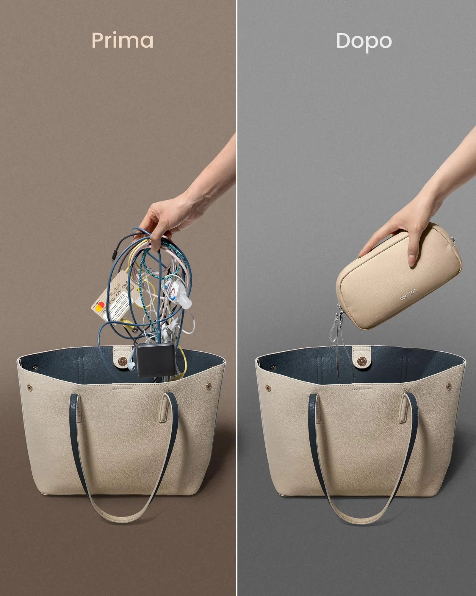 tomtoc Borsa Organizer Cavi e Accessori Viaggio Light-T12, Sabbia Naturale - immagine 3