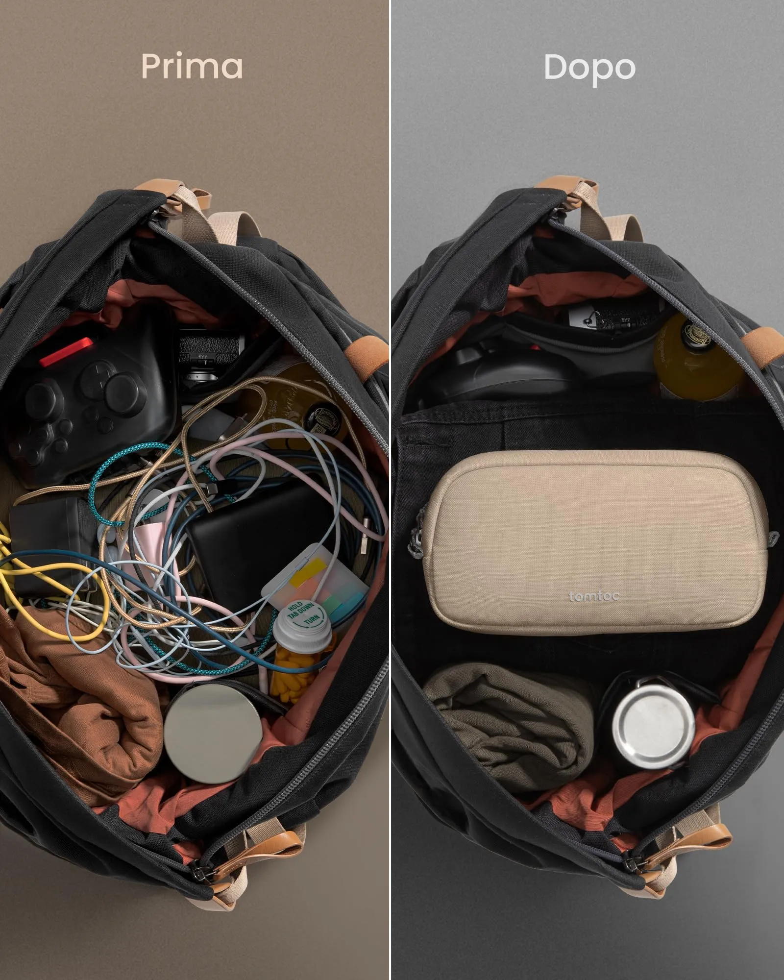 tomtoc Borsa Organizer Cavi e Accessori Viaggio Light-T12, Sabbia Naturale - immagine 4