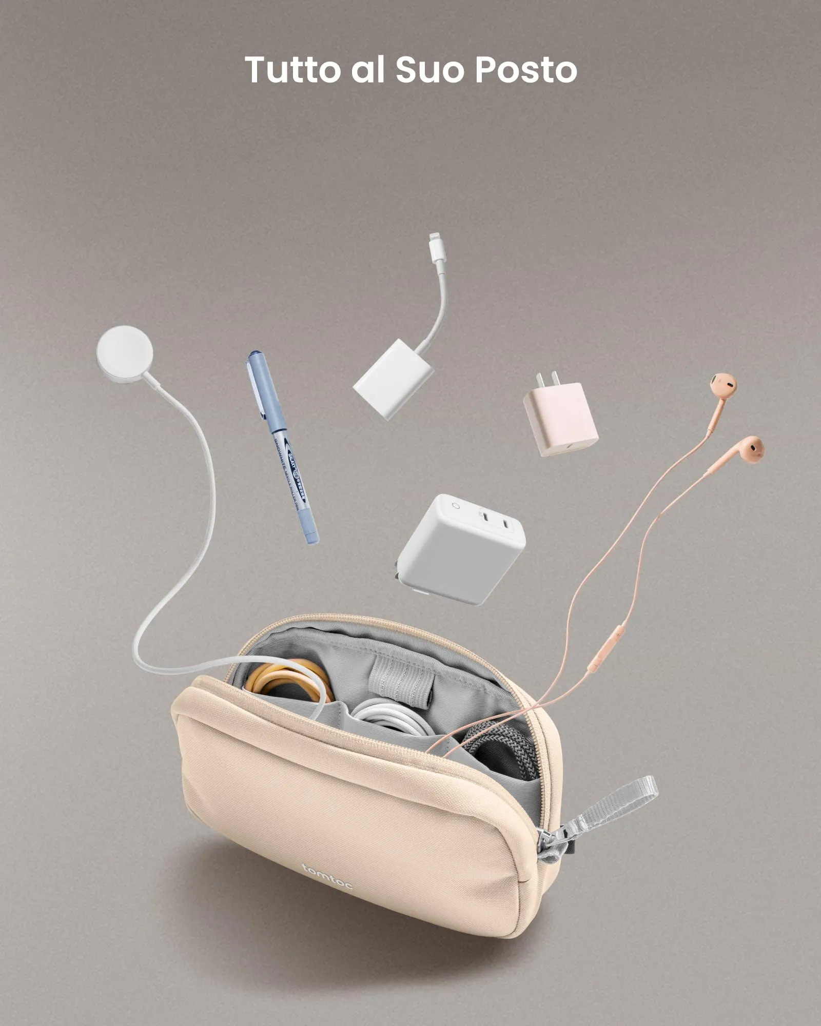 tomtoc Borsa Organizer Cavi e Accessori Viaggio Light-T12, Sabbia Naturale - immagine 6