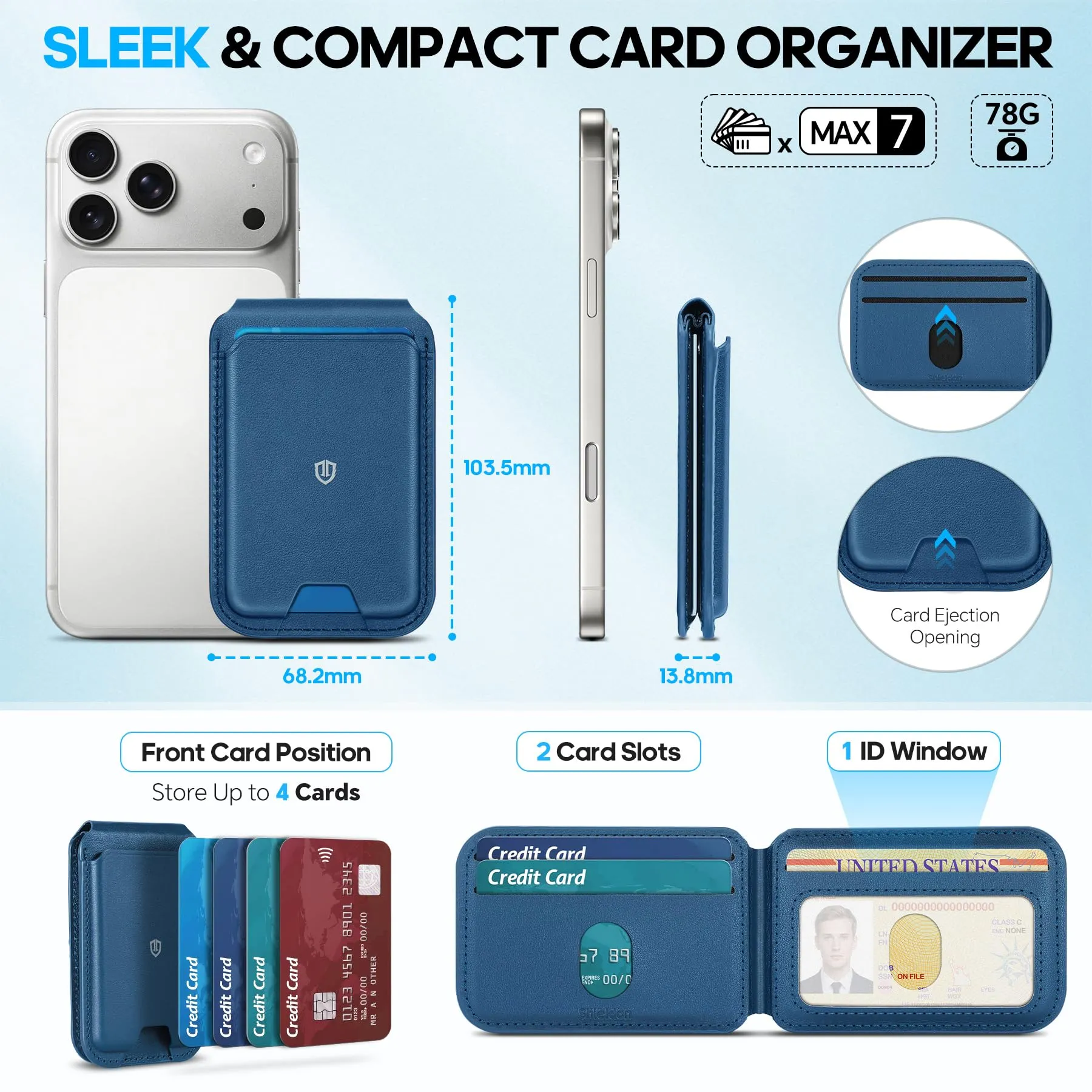 SHIELDON Portafoglio in Vera Pelle per MagSafe, Blu Reale - immagine 3