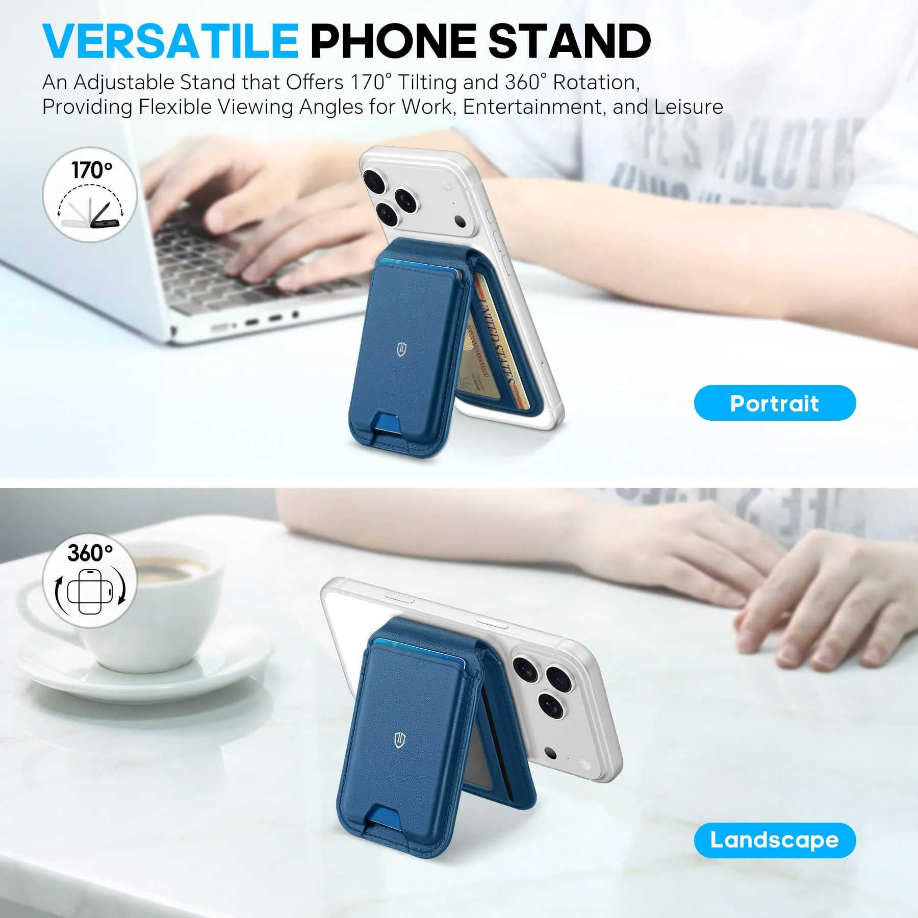 SHIELDON Portafoglio in Vera Pelle per MagSafe, Blu Reale - immagine 4