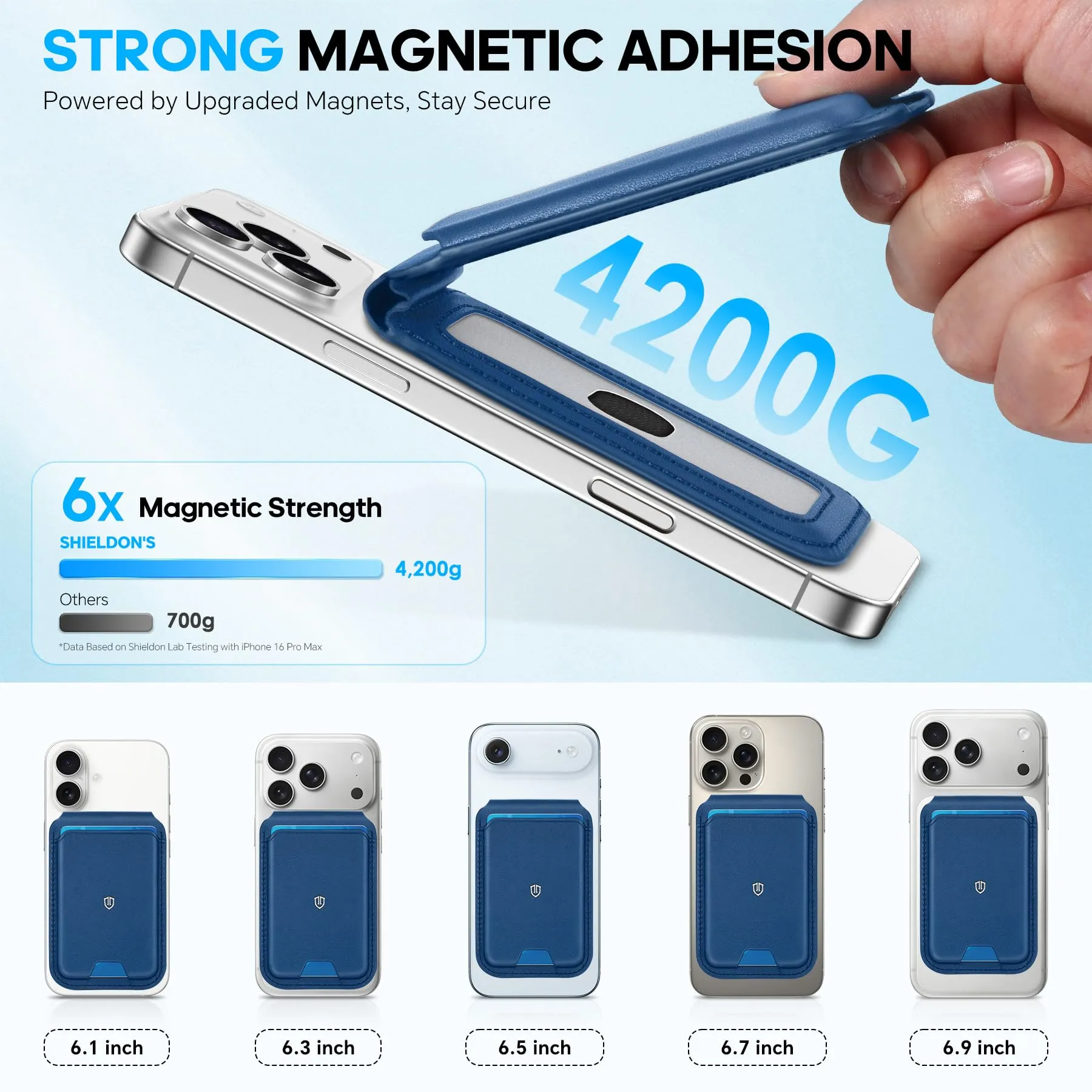 SHIELDON Portafoglio in Vera Pelle per MagSafe, Blu Reale - immagine 5