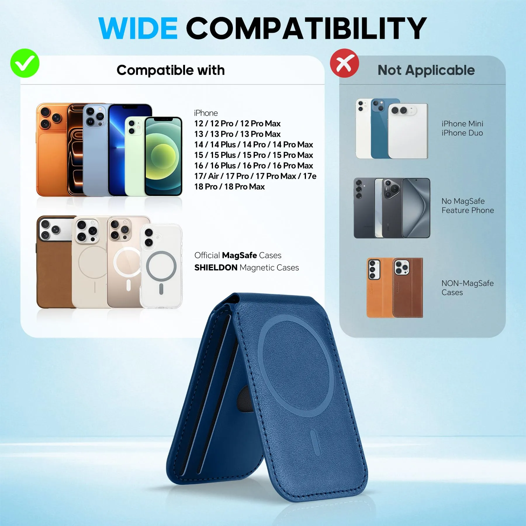 SHIELDON Portafoglio in Vera Pelle per MagSafe, Blu Reale - immagine 9