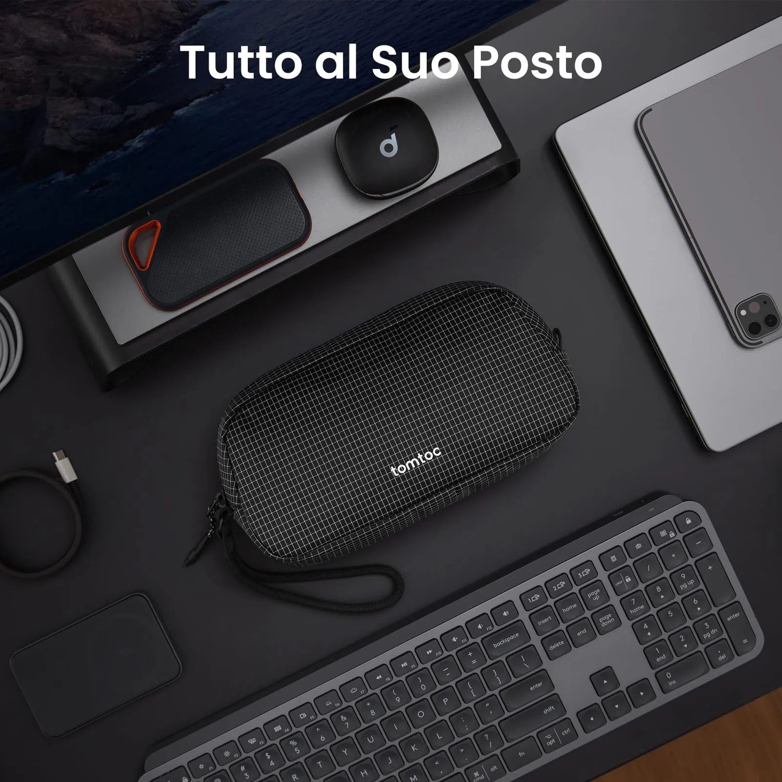 tomtoc Light-T12 Borsa Organizer Accessori e Cavi, Plaid Nero, S - immagine 3
