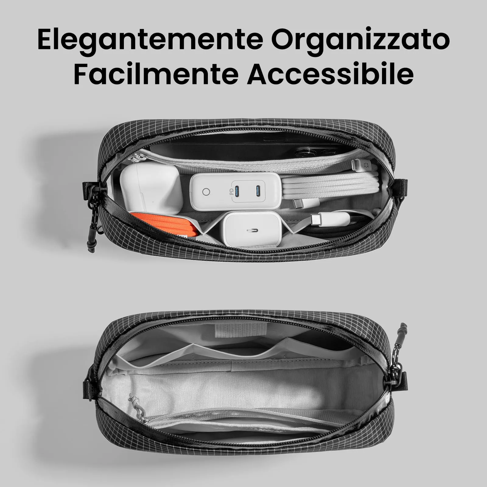 tomtoc Light-T12 Borsa Organizer Accessori e Cavi, Plaid Nero, S - immagine 5