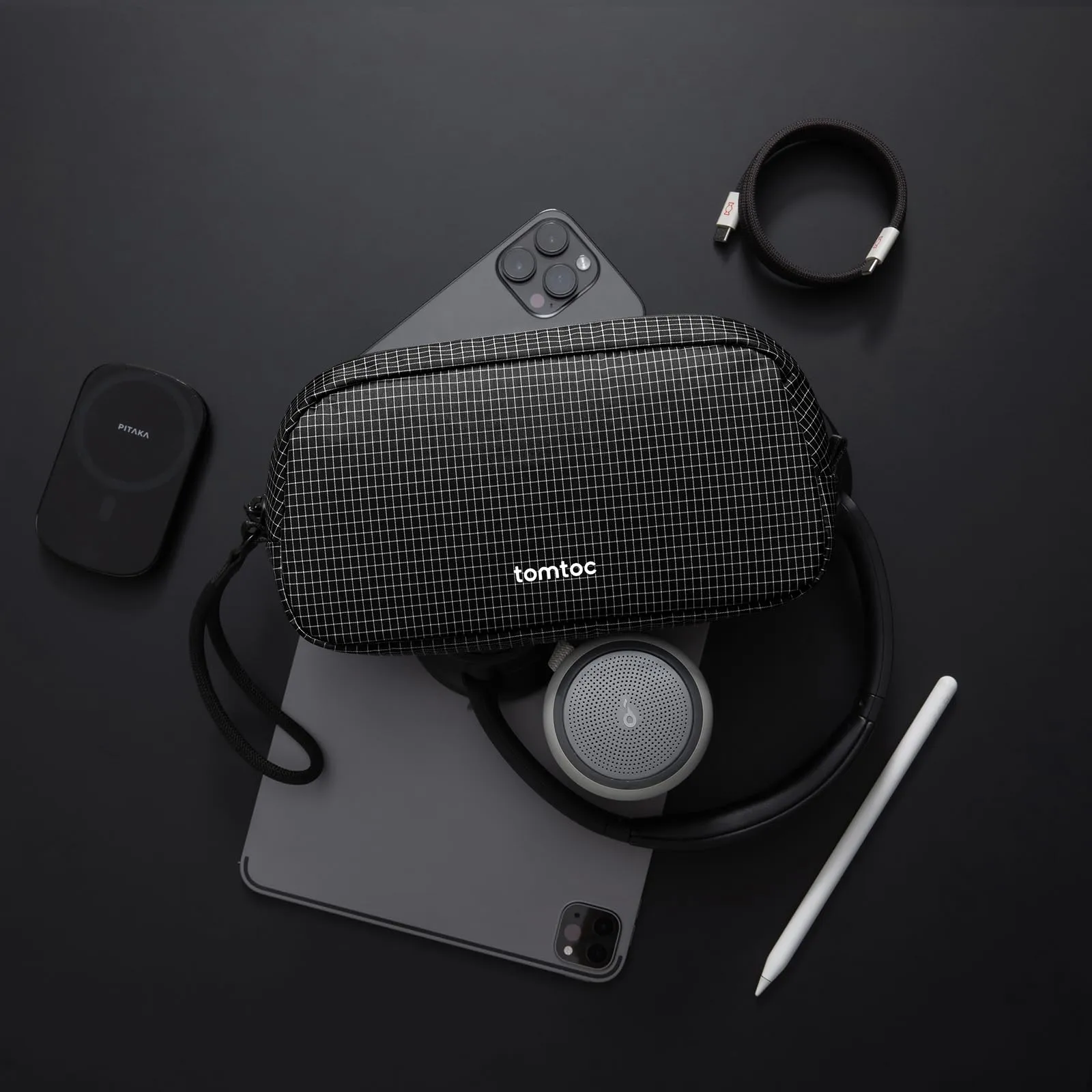 tomtoc Light-T12 Borsa Organizer Accessori e Cavi, Plaid Nero, S - immagine 7
