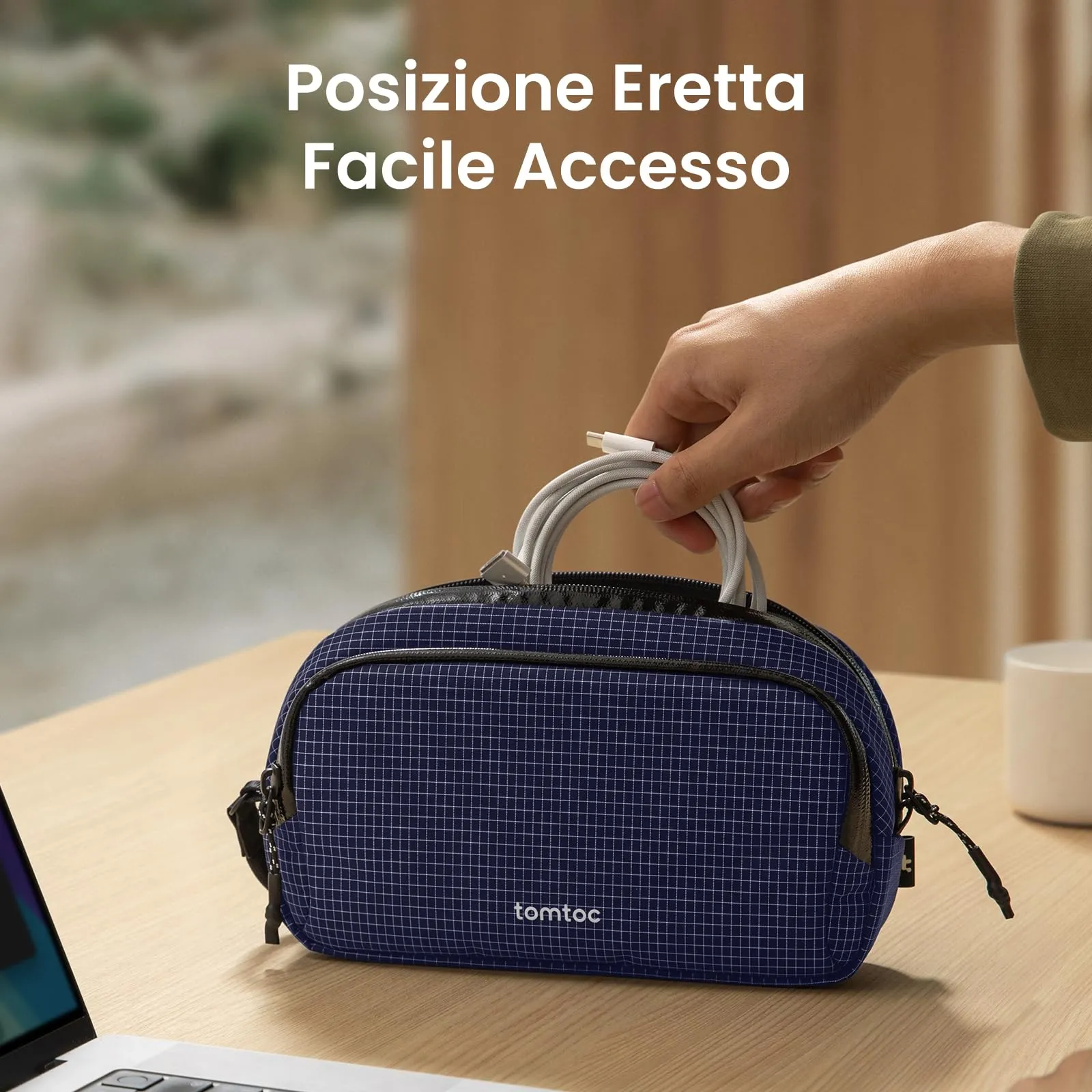 tomtoc Organizer Borsa Accessori Viaggio Light-T12, Borsa Organizer Cavi Tech Pouch, Scozzese Plaid Blu - immagine 4