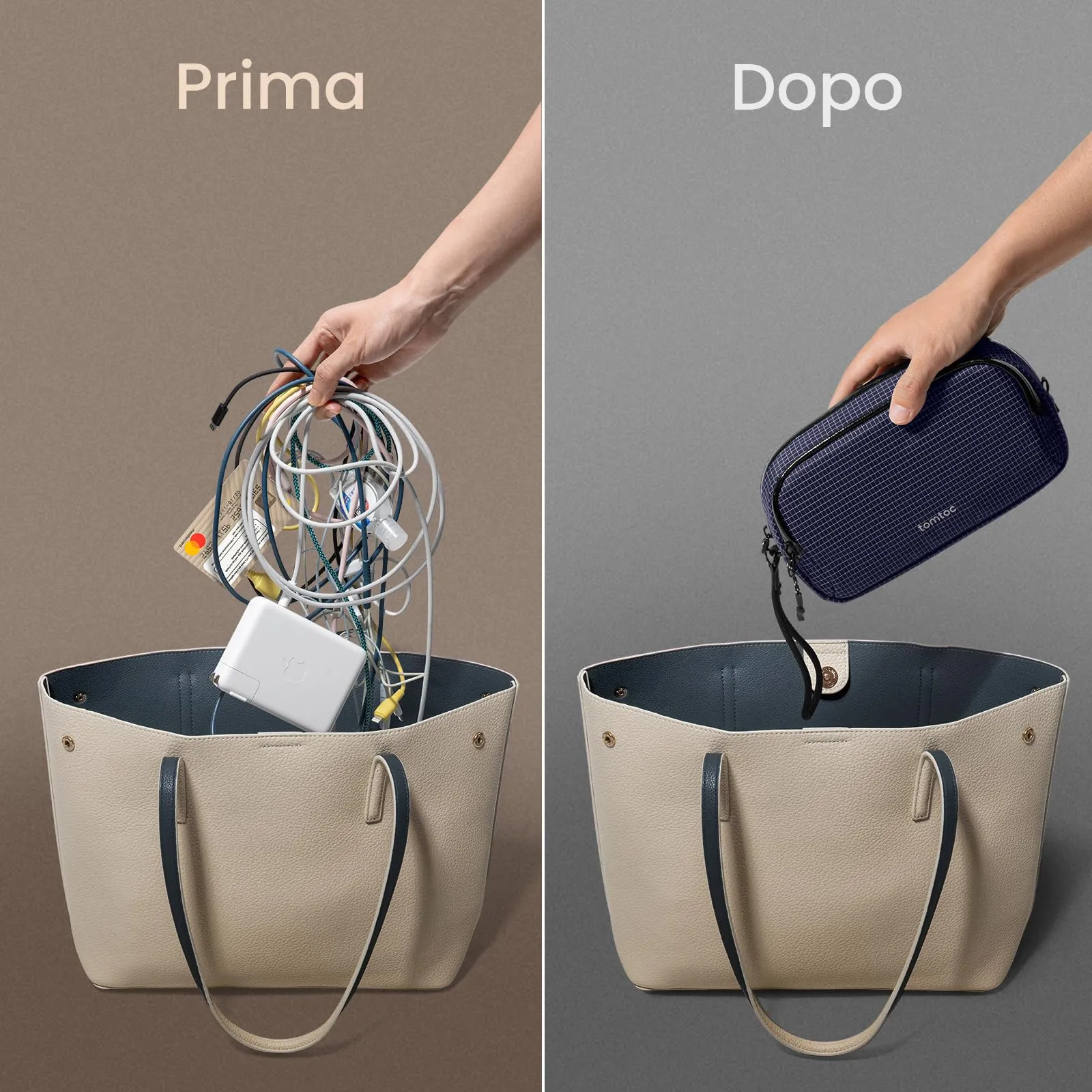 tomtoc Organizer Borsa Accessori Viaggio Light-T12, Borsa Organizer Cavi Tech Pouch, Scozzese Plaid Blu - immagine 6