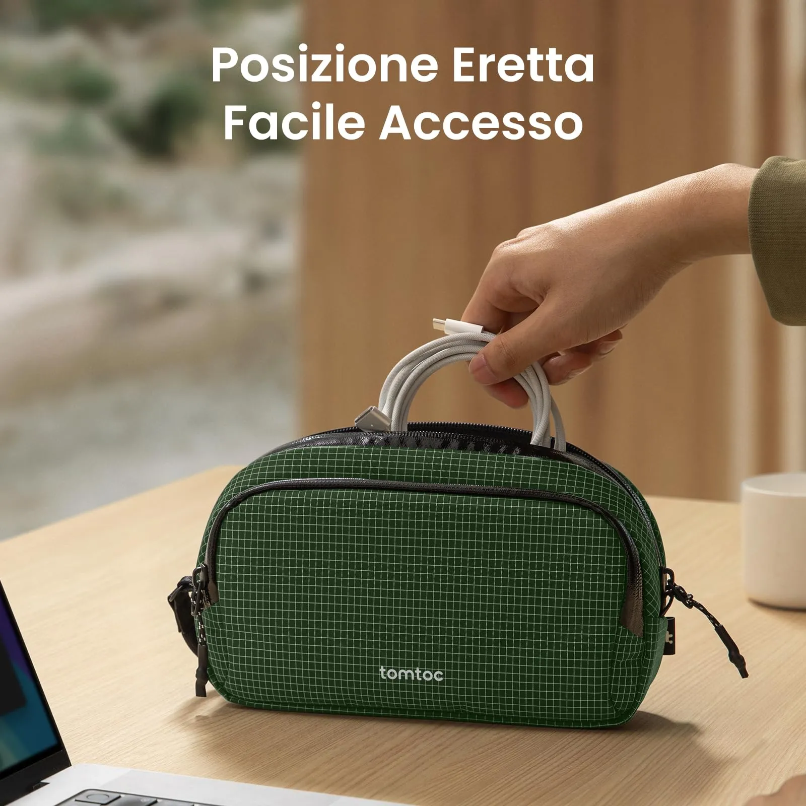 tomtoc Organizer Borsa Accessori Viaggio Light-T12, Scozzese Plaid Verde - immagine 4