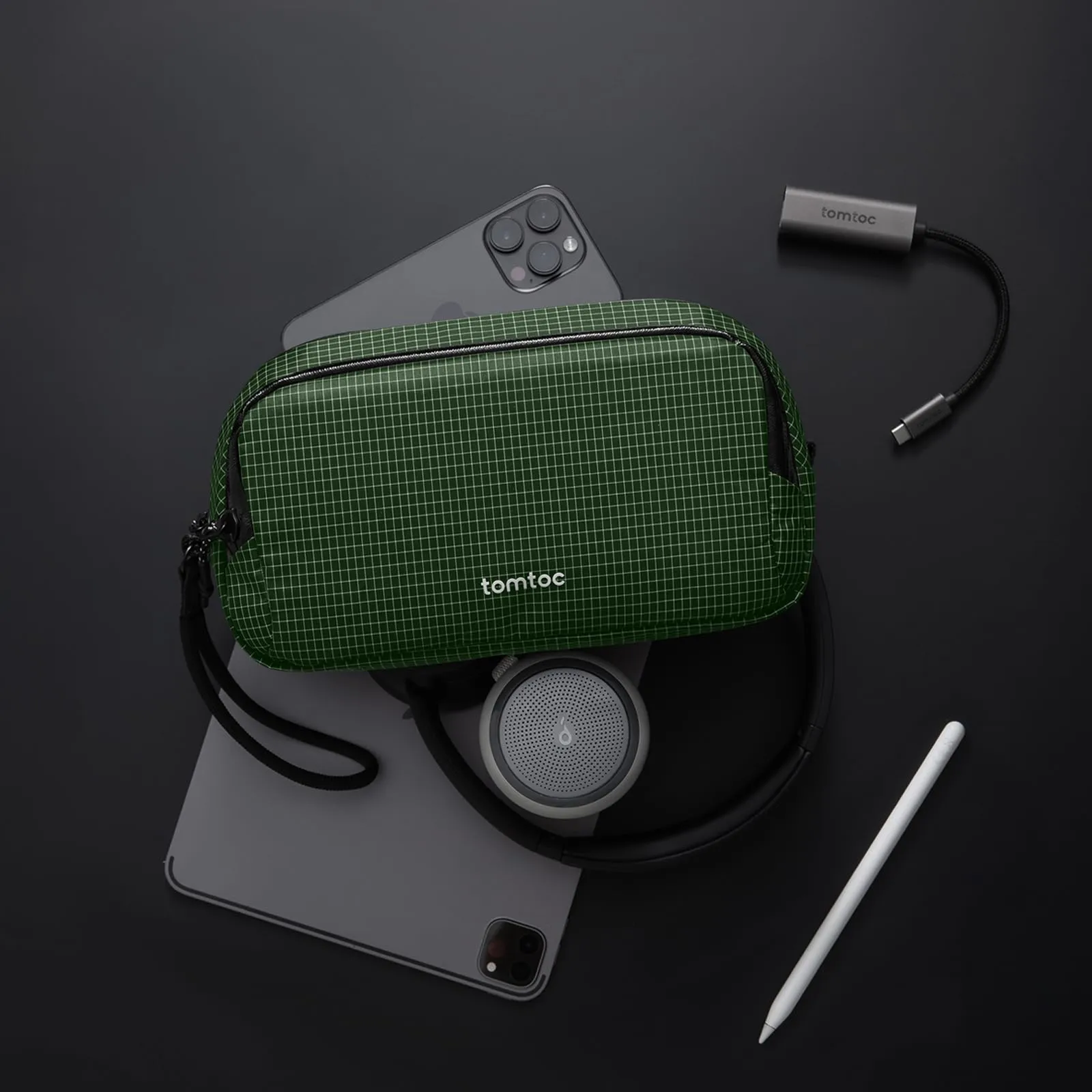 tomtoc Organizer Borsa Accessori Viaggio Light-T12, Scozzese Plaid Verde - immagine 7