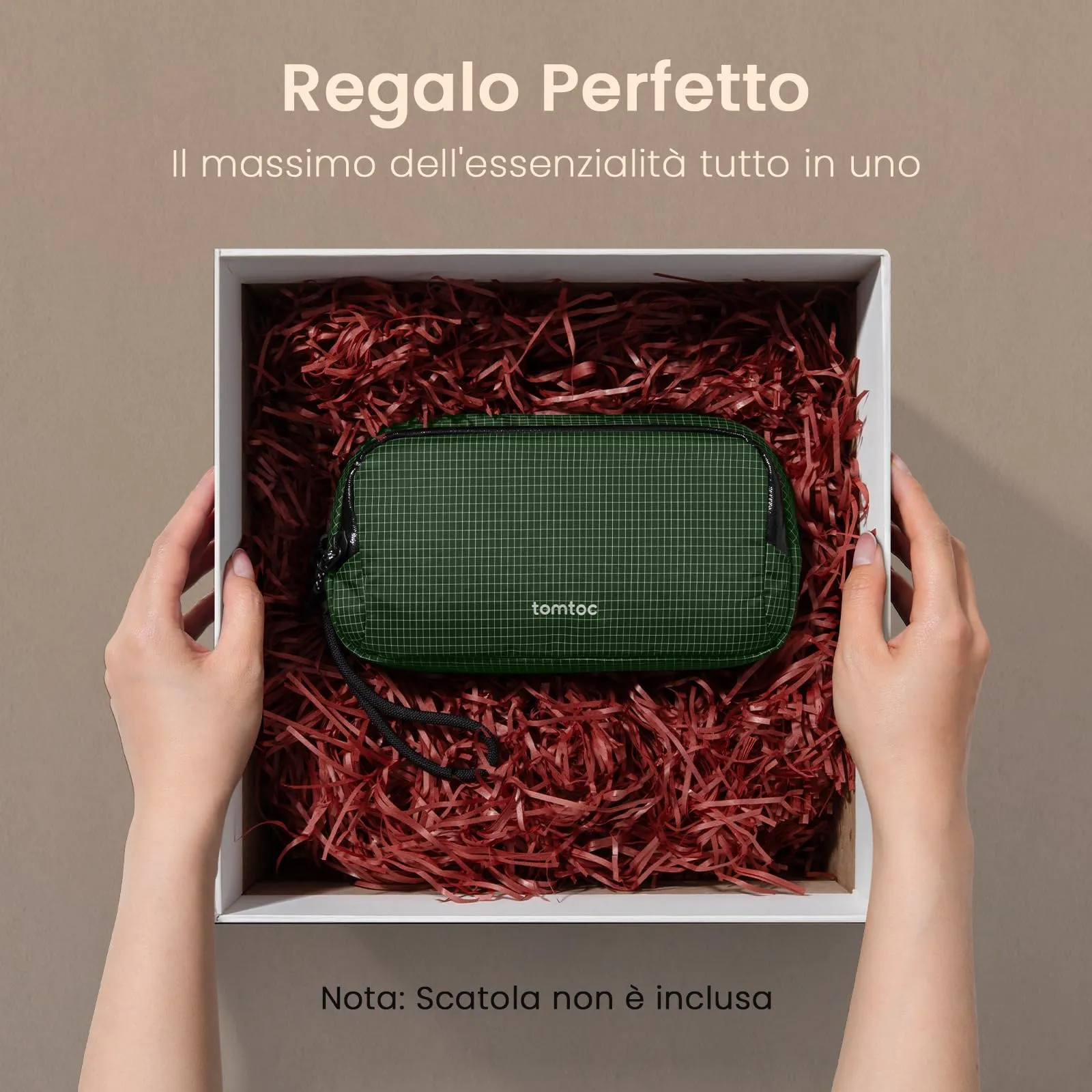 tomtoc Organizer Borsa Accessori Viaggio Light-T12, Scozzese Plaid Verde - immagine 8