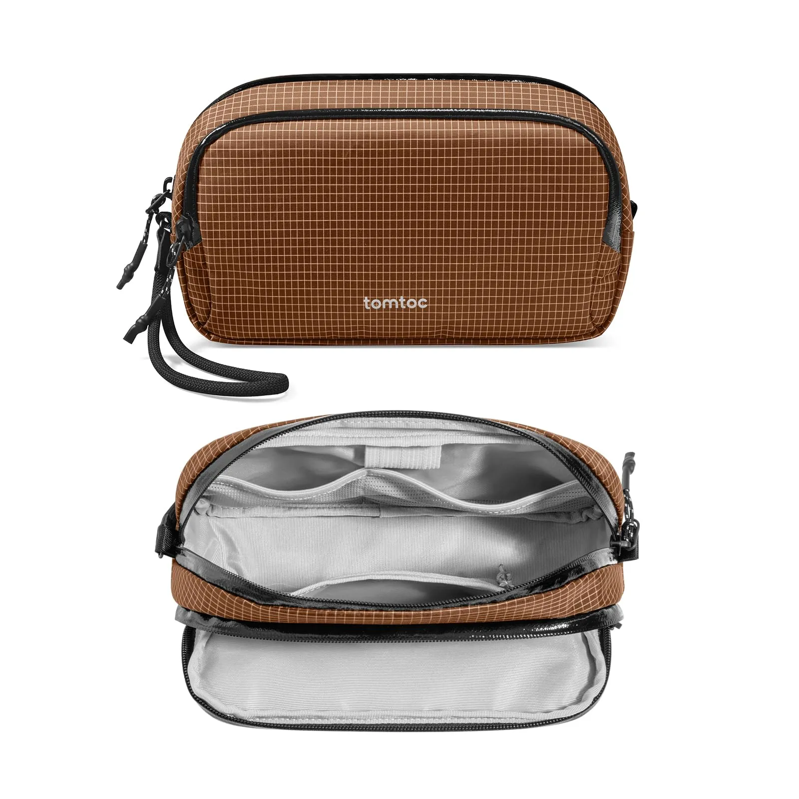 tomtoc Organizer Borsa Accessori Viaggio Light-T12, Tech Pouch, Scozzese Marrone - immagine 1