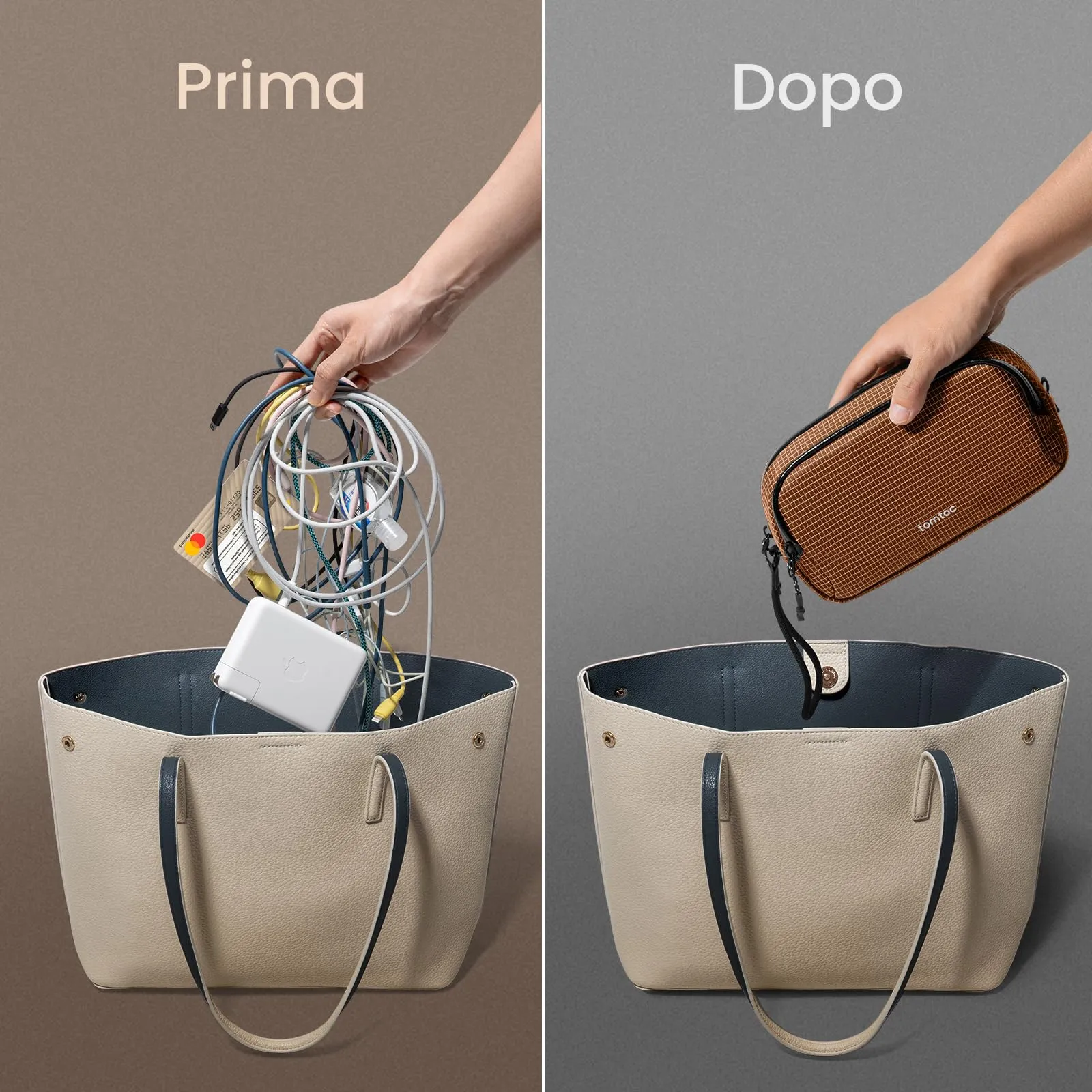 tomtoc Organizer Borsa Accessori Viaggio Light-T12, Tech Pouch, Scozzese Marrone - immagine 6