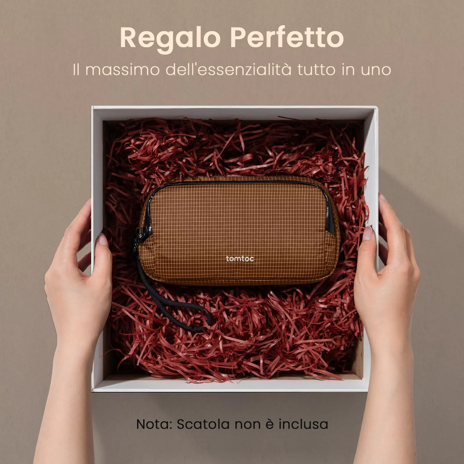 tomtoc Organizer Borsa Accessori Viaggio Light-T12, Tech Pouch, Scozzese Marrone - immagine 8