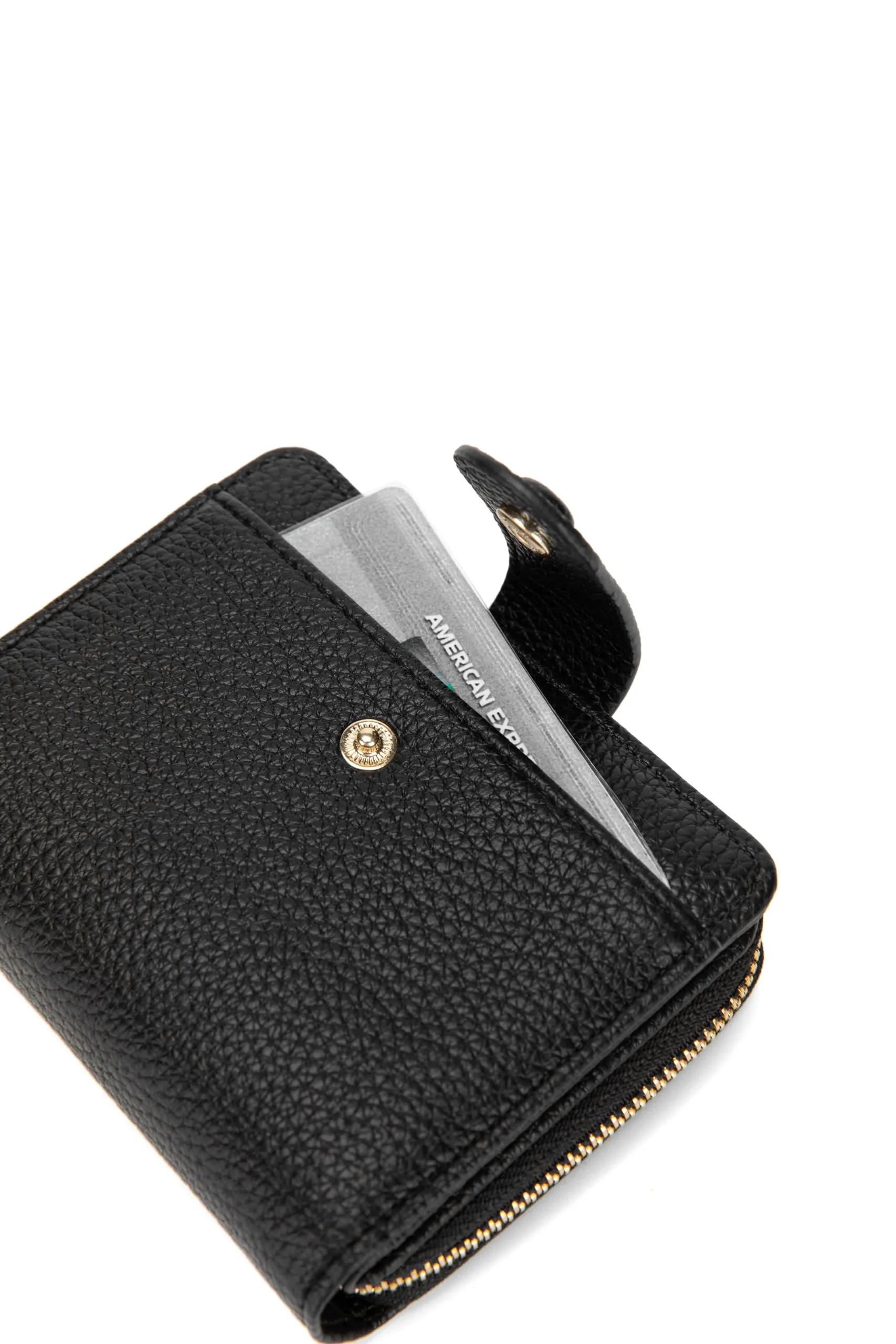 CHAOFANXI Portafoglio Donna in Pelle, Bifold Corto con Portamonete e Cerniera, Nero - immagine 7