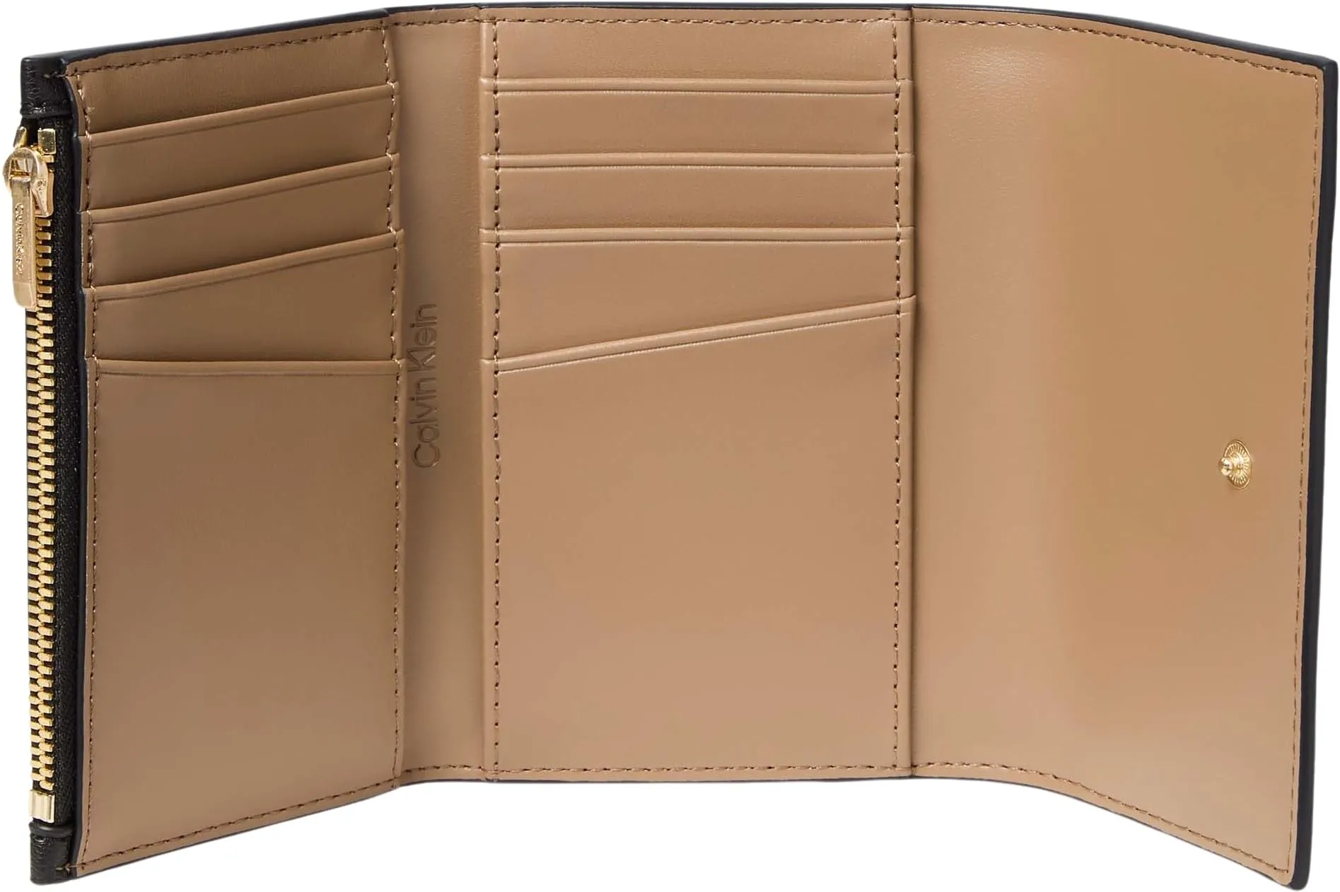 Calvin Klein Foil Logo Trifold Women's Wallet with Zip Pocket LV04F1117G, Black/Toasted Coconut - immagine 5