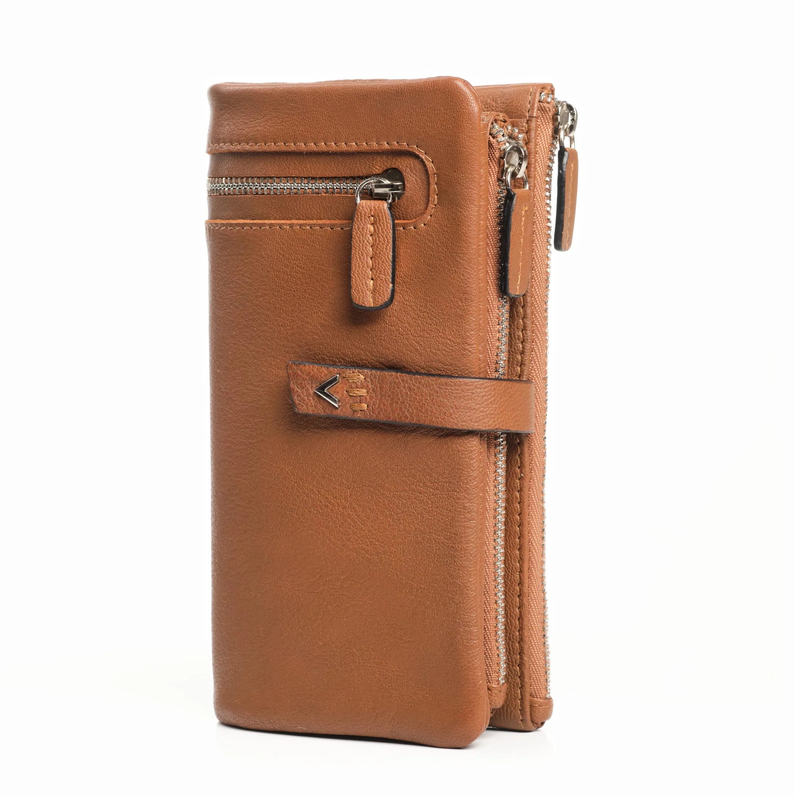 Lavalen Portafoglio Donna in Vera Pelle RFID Verticale con Portamonete Estraibile - Cognac, Talla Grande - immagine 1
