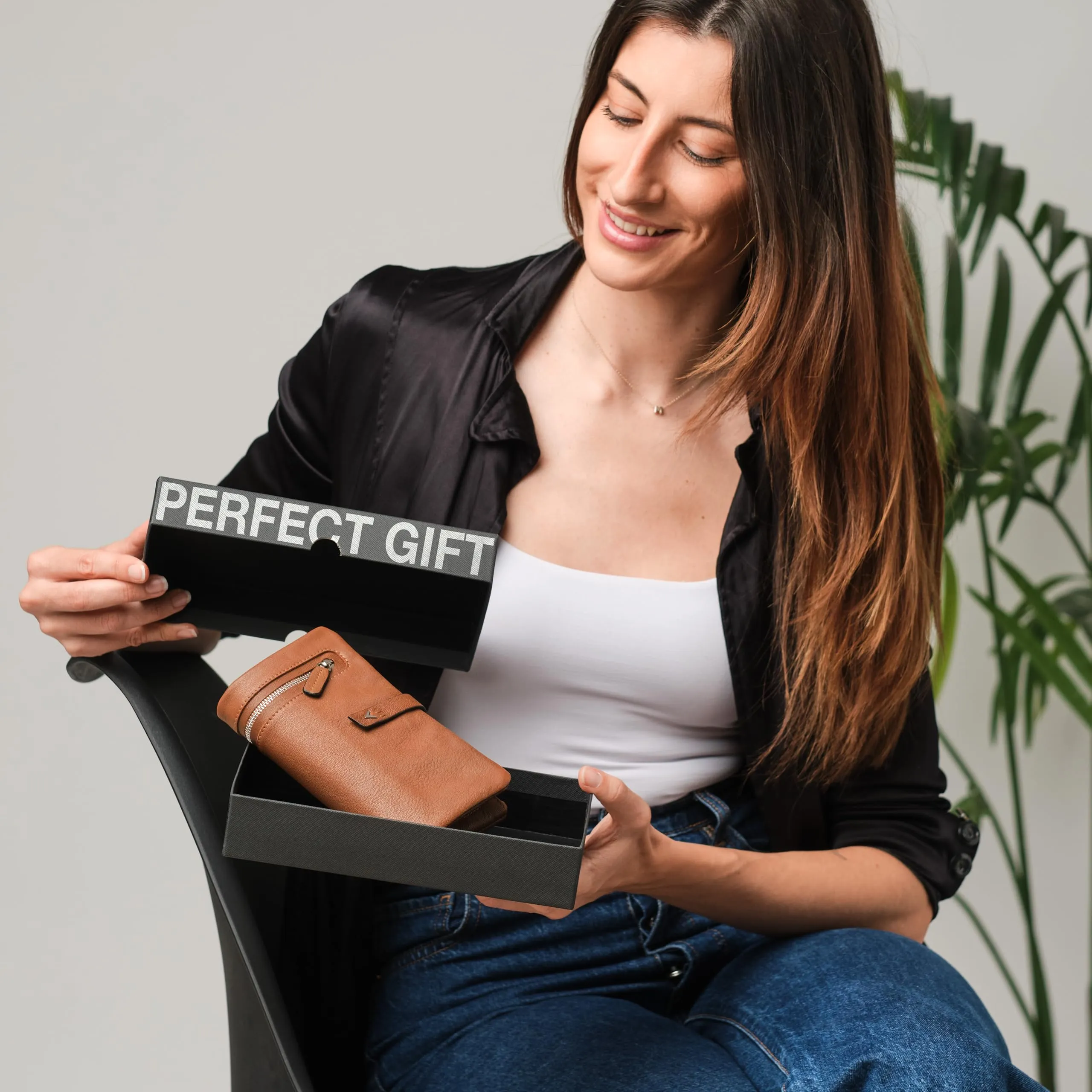 Lavalen Portafoglio Donna in Vera Pelle RFID Verticale con Portamonete Estraibile - Cognac, Talla Grande - immagine 7