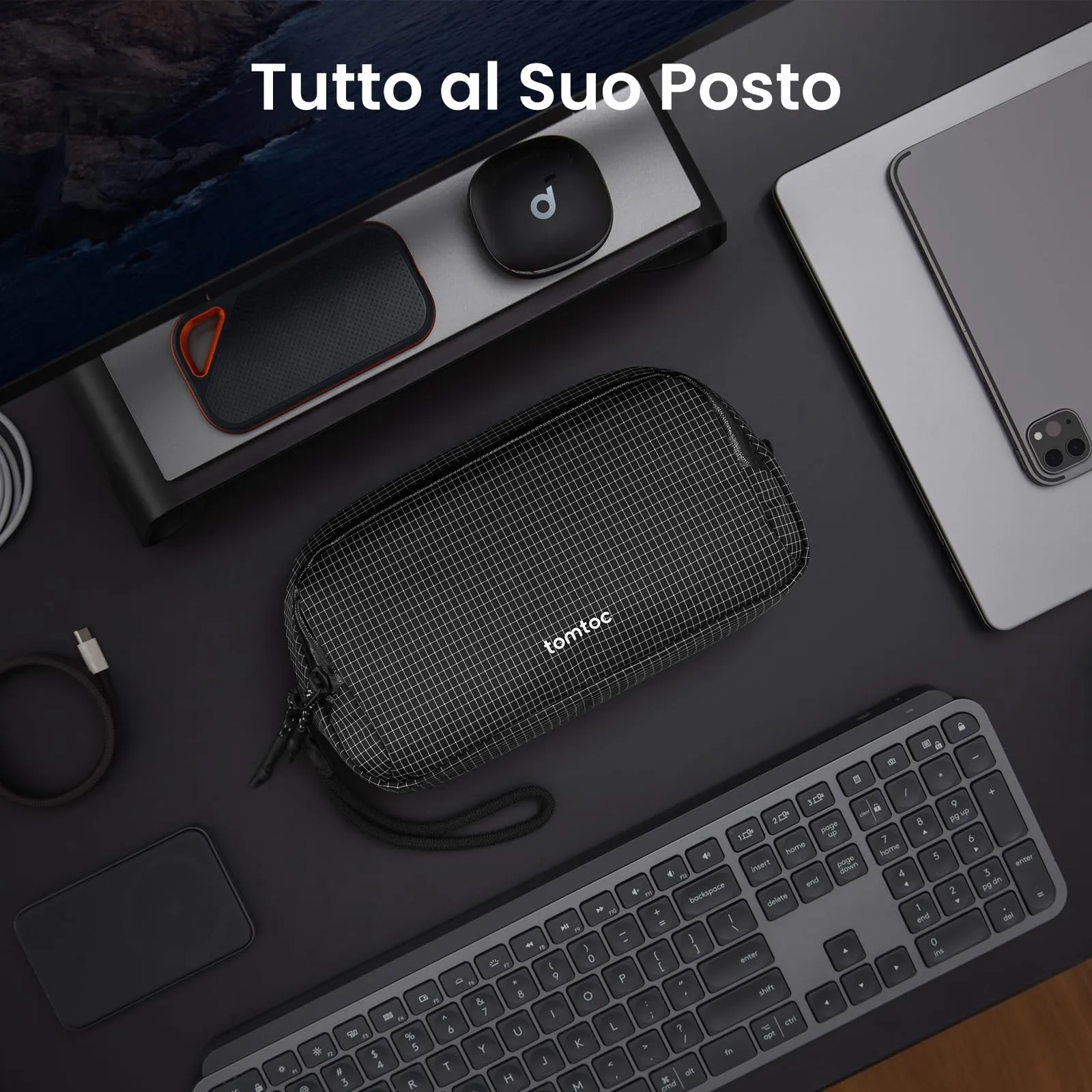 tomtoc Organizer Borsa Accessori Viaggio Light-T12, Tech Pouch Scozzese - immagine 3