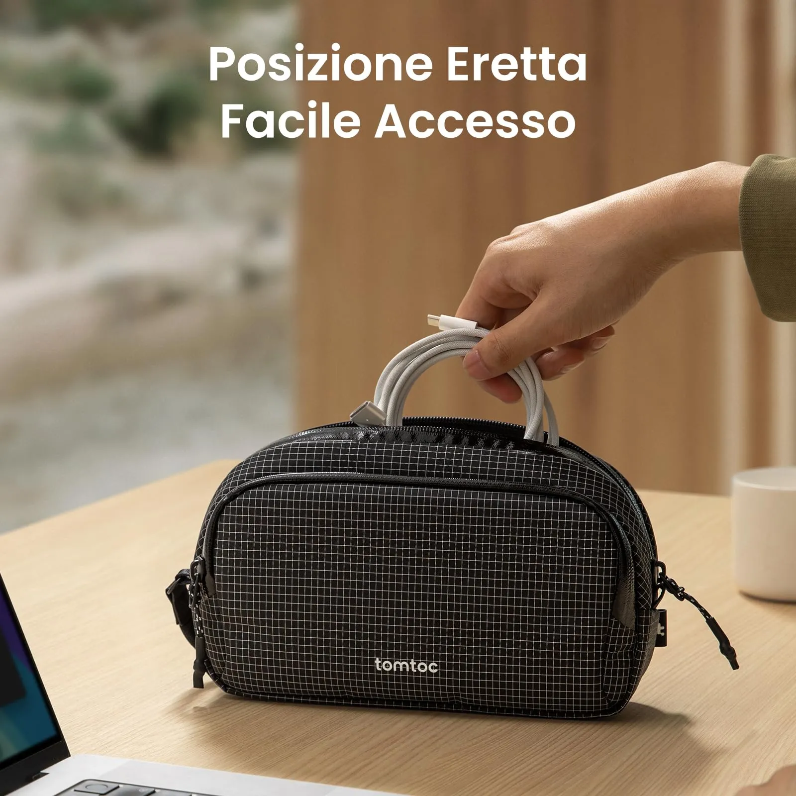 tomtoc Organizer Borsa Accessori Viaggio Light-T12, Tech Pouch Scozzese - immagine 4
