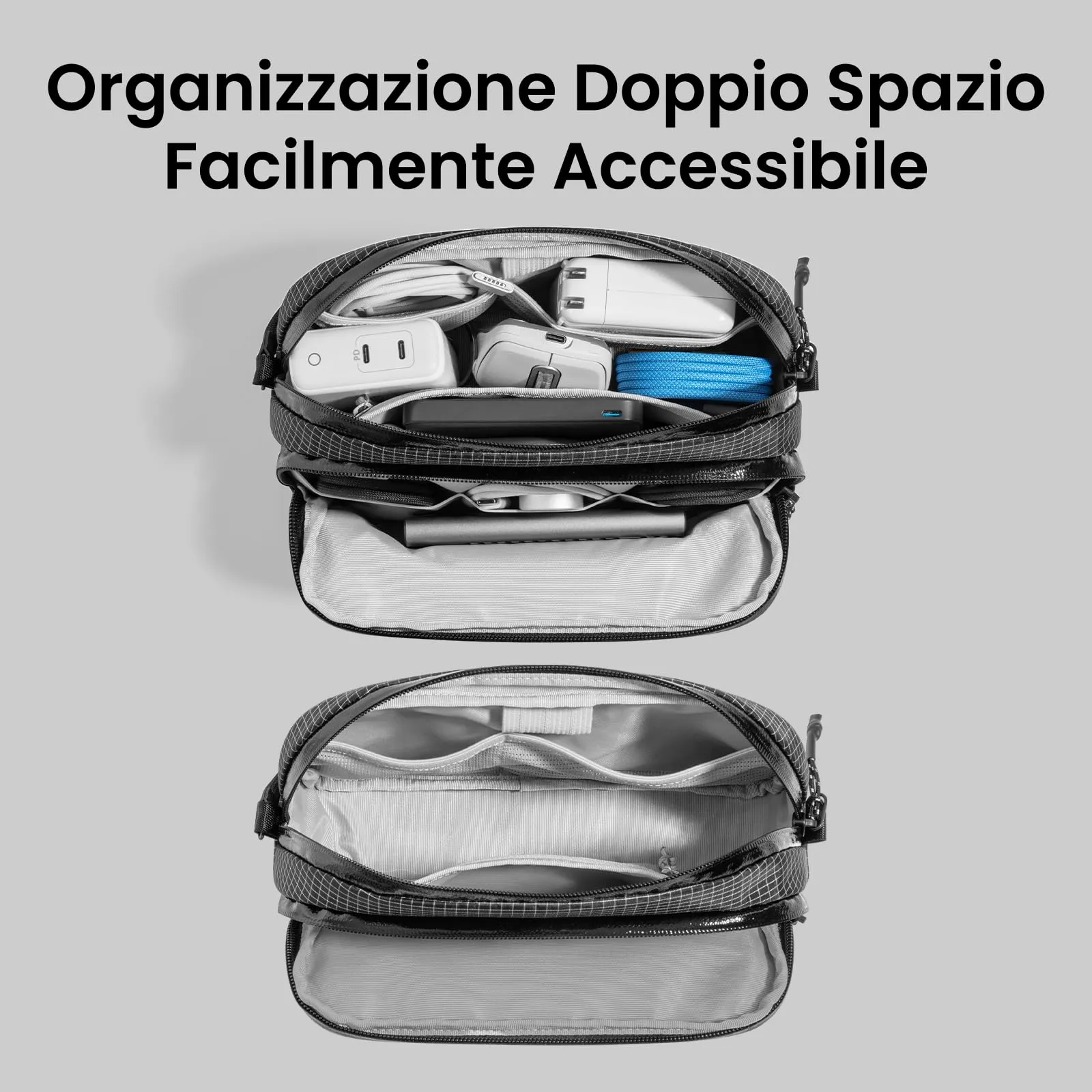 tomtoc Organizer Borsa Accessori Viaggio Light-T12, Tech Pouch Scozzese - immagine 5