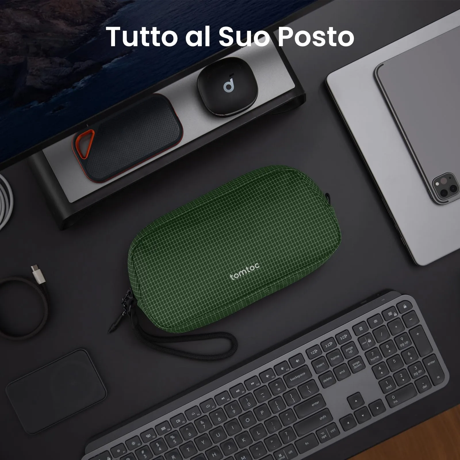 tomtoc Light-T12 Borsa Organizer Accessori Viaggio, Plaid Verde, S - immagine 3