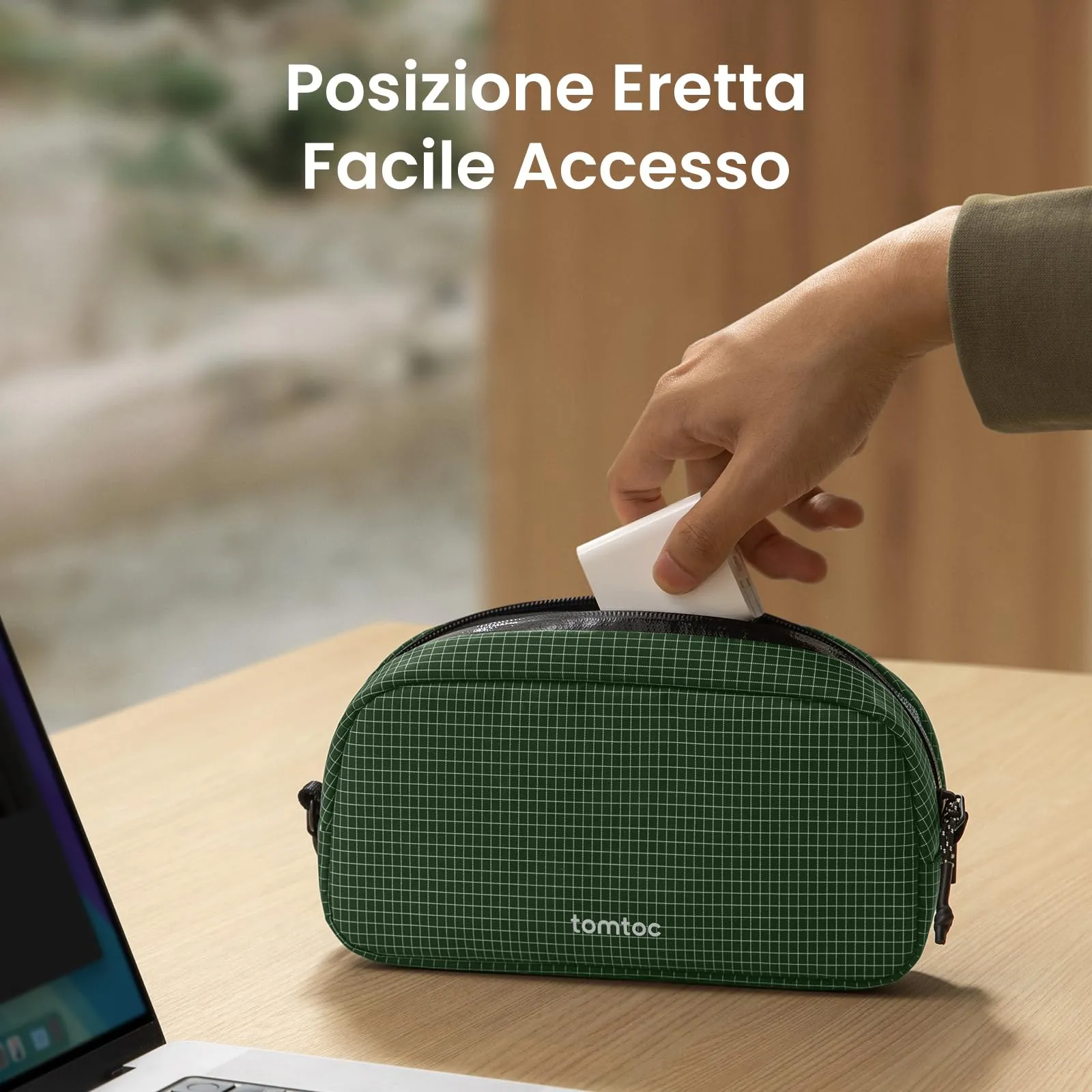 tomtoc Light-T12 Borsa Organizer Accessori Viaggio, Plaid Verde, S - immagine 4