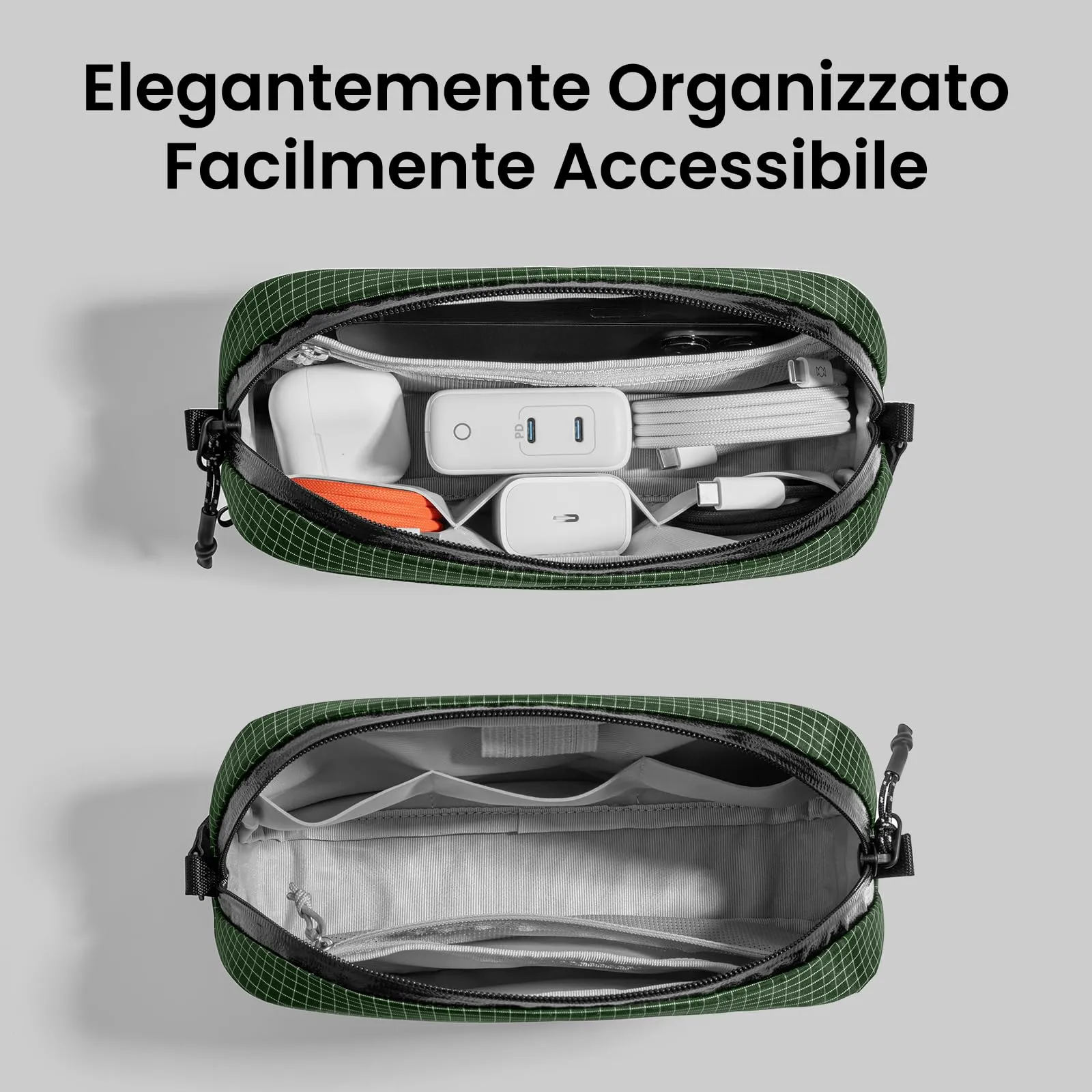 tomtoc Light-T12 Borsa Organizer Accessori Viaggio, Plaid Verde, S - immagine 5