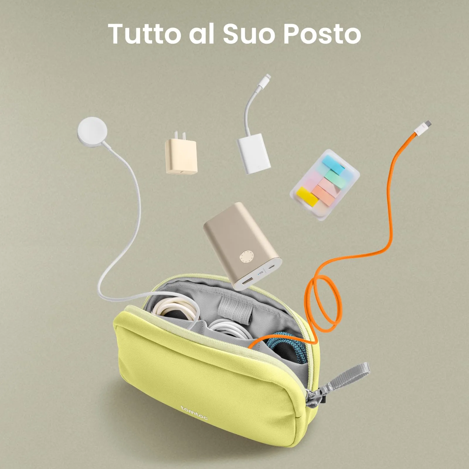 tomtoc Light-T12 Borsa Organizer Cavi e Accessori Viaggio, Tech Pouch, Arancione - immagine 3