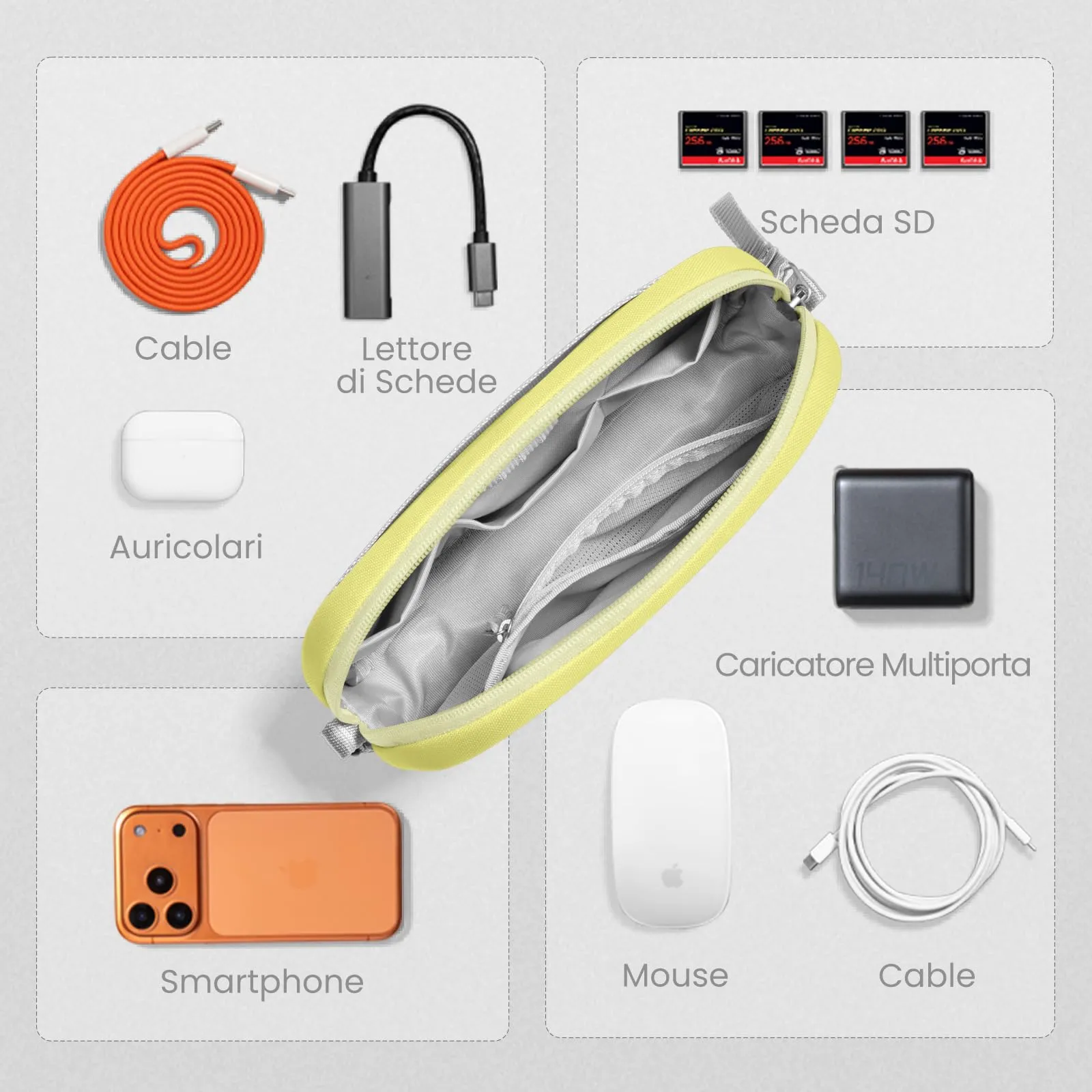 tomtoc Light-T12 Borsa Organizer Cavi e Accessori Viaggio, Tech Pouch, Arancione - immagine 4