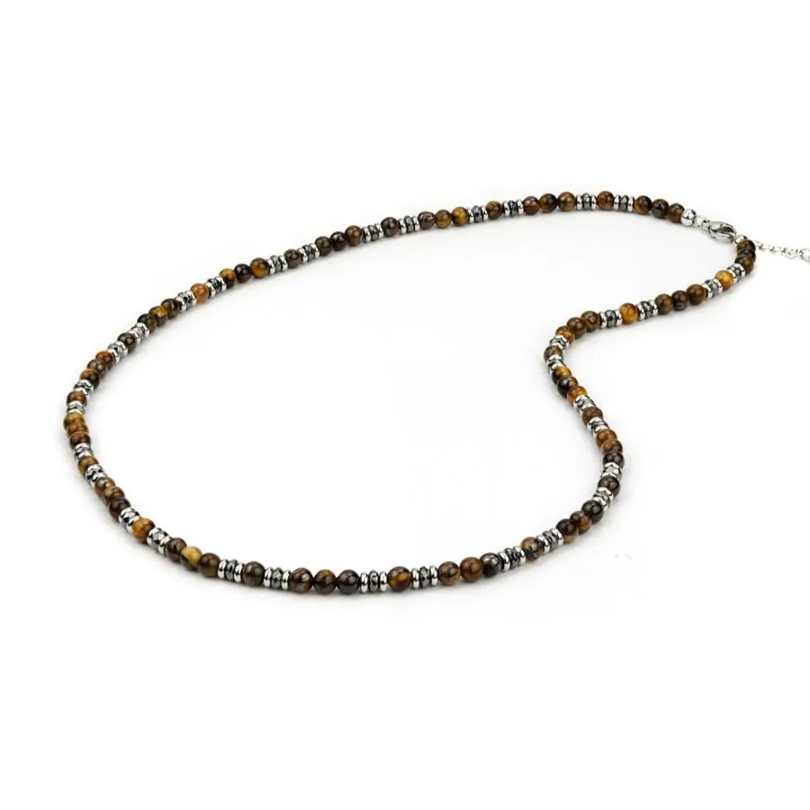 SAGA GIOIELLI Collana Uomo in Acciaio Inox e Pietre Naturali Occhio di Tigre, 50 + 5,5 cm - immagine 1