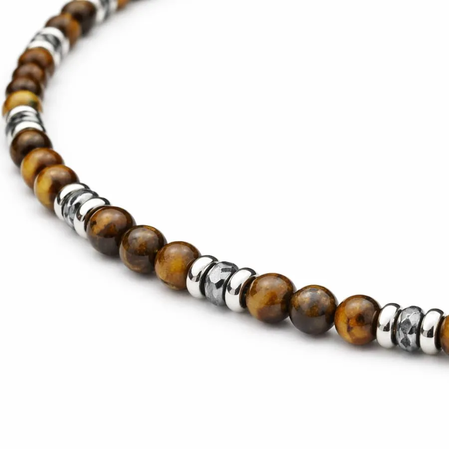 SAGA GIOIELLI Collana Uomo in Acciaio Inox e Pietre Naturali Occhio di Tigre, 50 + 5,5 cm - immagine 2