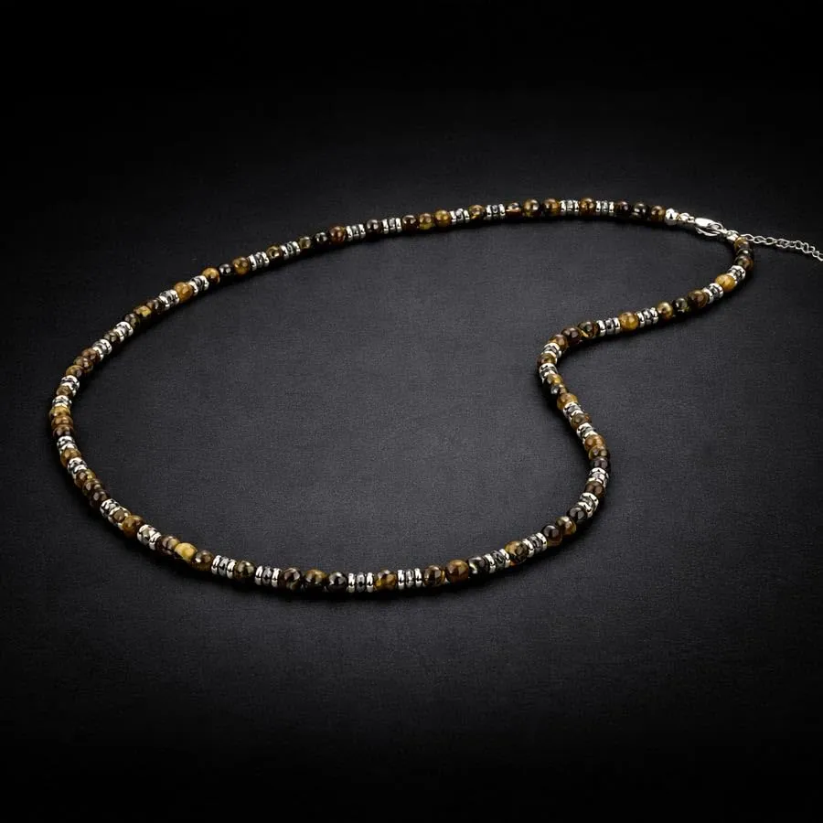 SAGA GIOIELLI Collana Uomo in Acciaio Inox e Pietre Naturali Occhio di Tigre, 50 + 5,5 cm - immagine 3