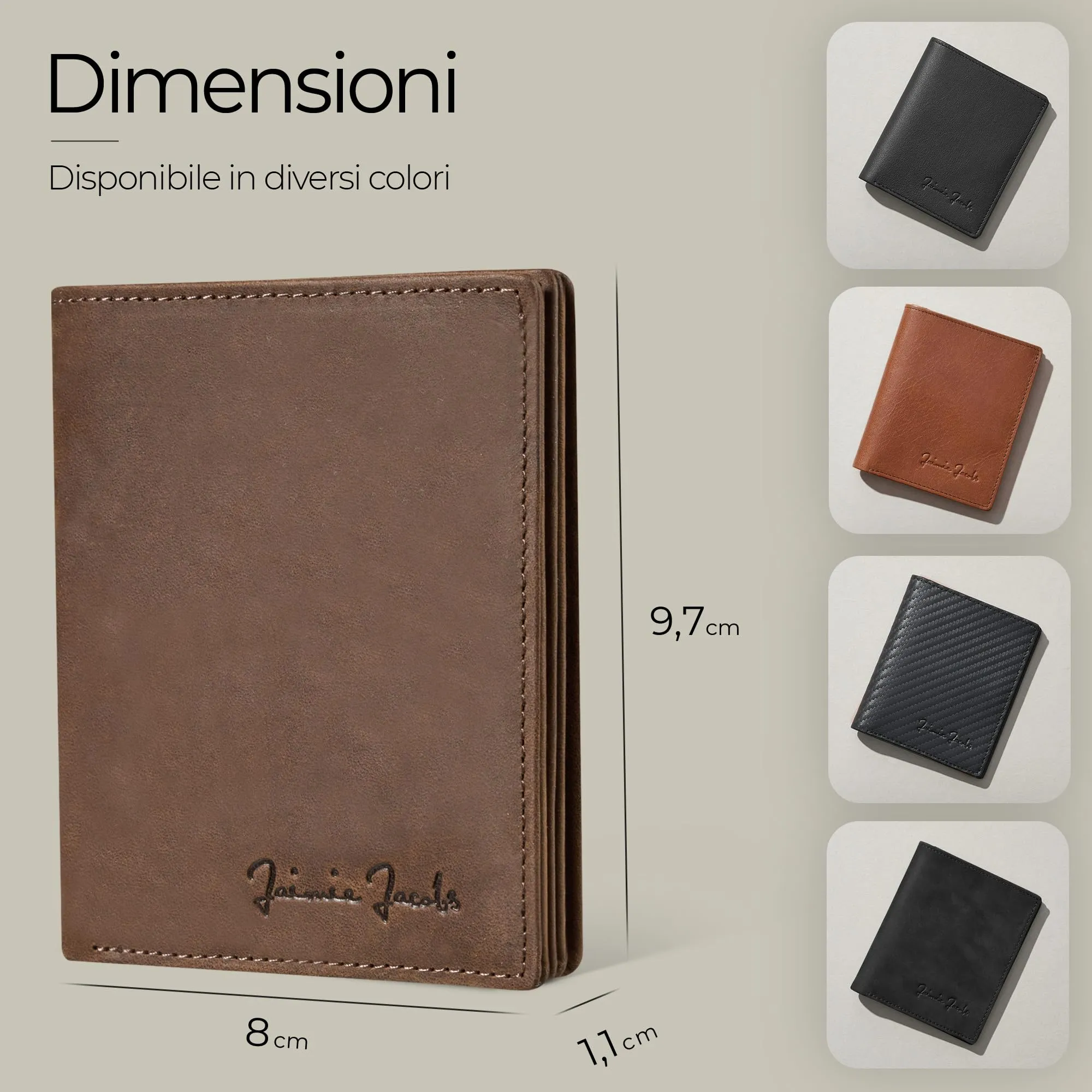 Jaimie Jacobs SLIMSTAR Portafoglio Uomo Piccolo con Protezione RFID - Pelle di Bufalo Marrone - immagine 6