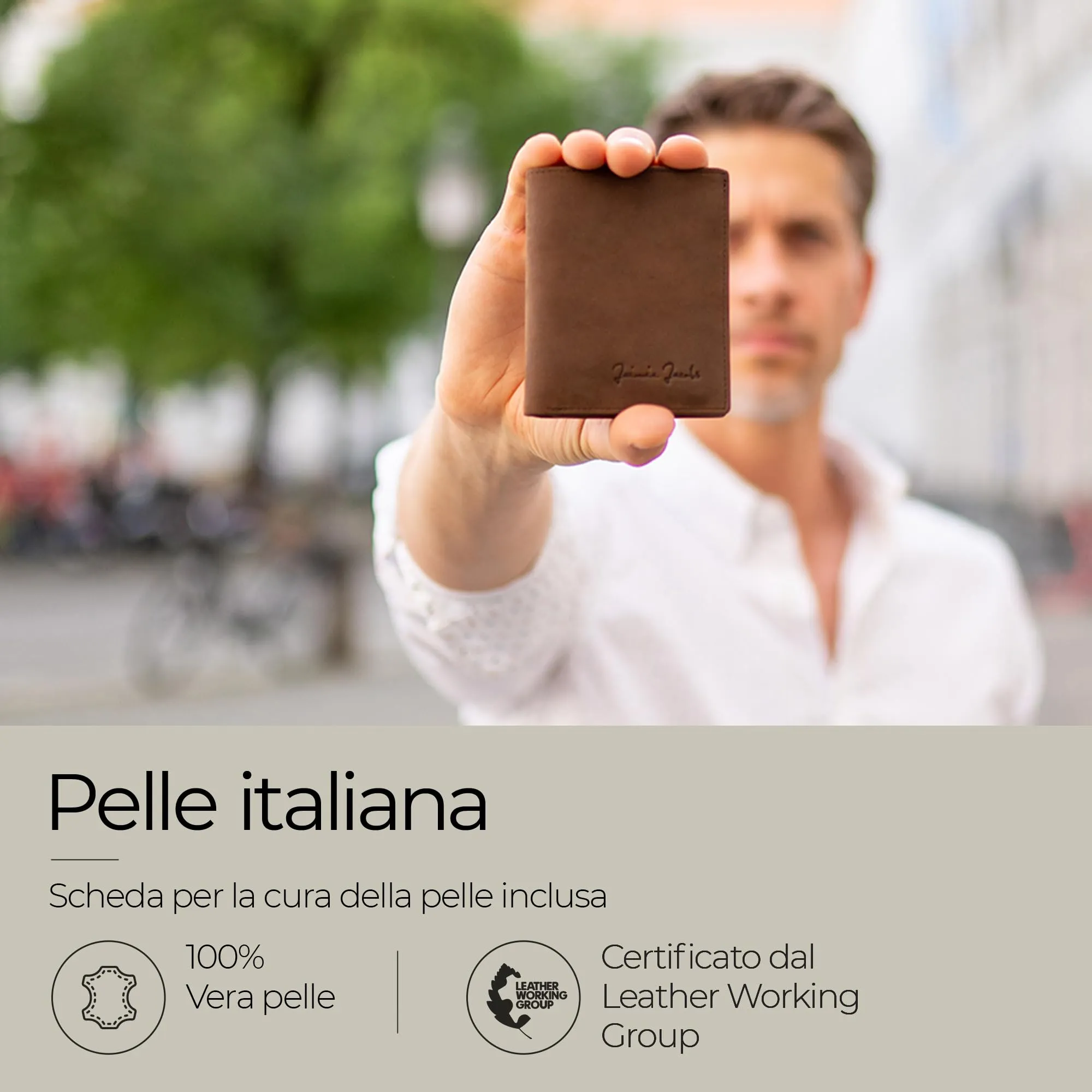 Jaimie Jacobs SLIMSTAR Portafoglio Uomo Piccolo con Protezione RFID - Pelle di Bufalo Marrone - immagine 7