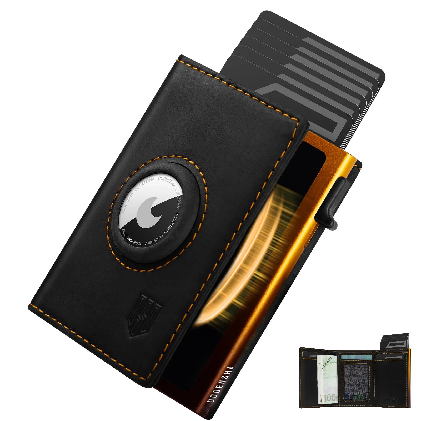 DODENSHA MagSnap Airtag Wallet Uomo, Portafoglio Smart con Custodia per Carte di Credito e Scomparto Portamonete (Nero Giallo) - immagine 1