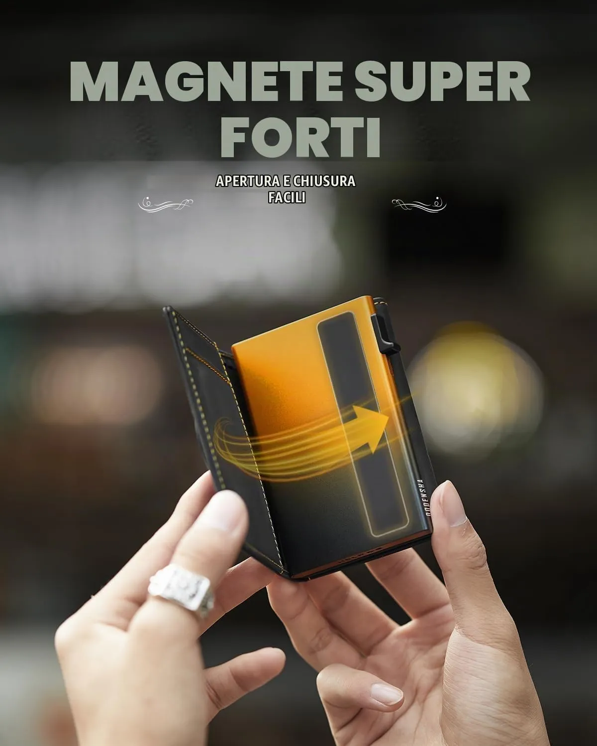 DODENSHA MagSnap Airtag Wallet Uomo, Portafoglio Smart con Custodia per Carte di Credito e Scomparto Portamonete (Nero Giallo) - immagine 3