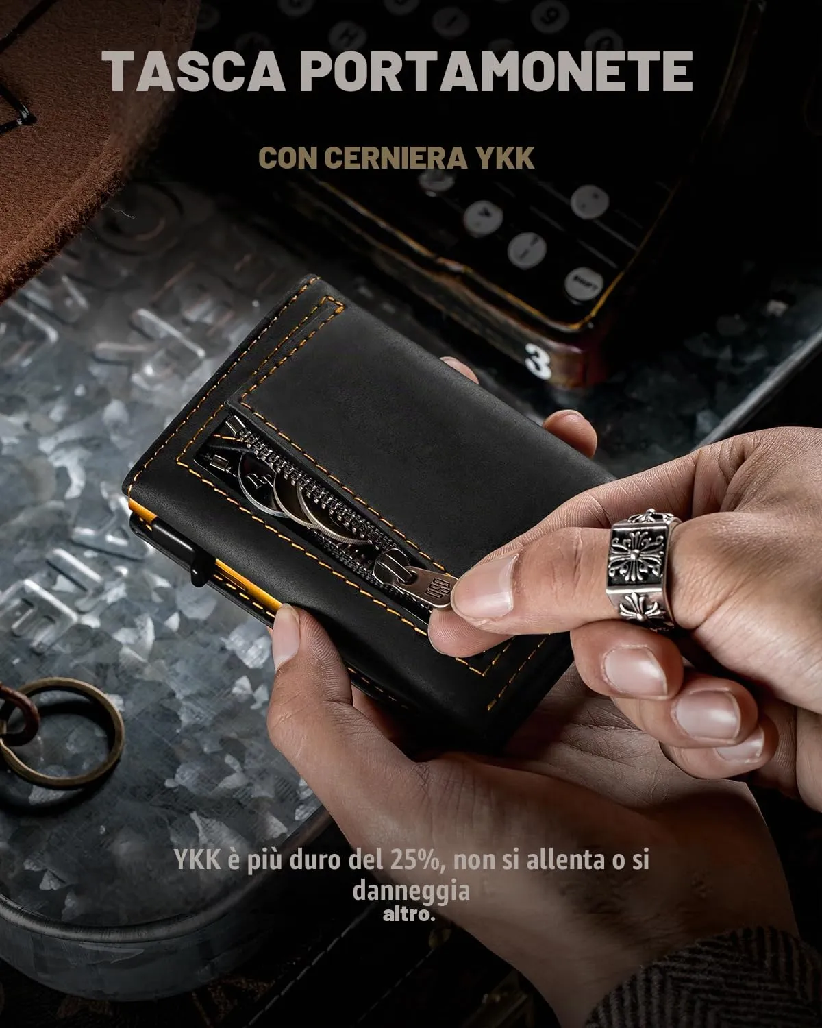 DODENSHA MagSnap Airtag Wallet Uomo, Portafoglio Smart con Custodia per Carte di Credito e Scomparto Portamonete (Nero Giallo) - immagine 5