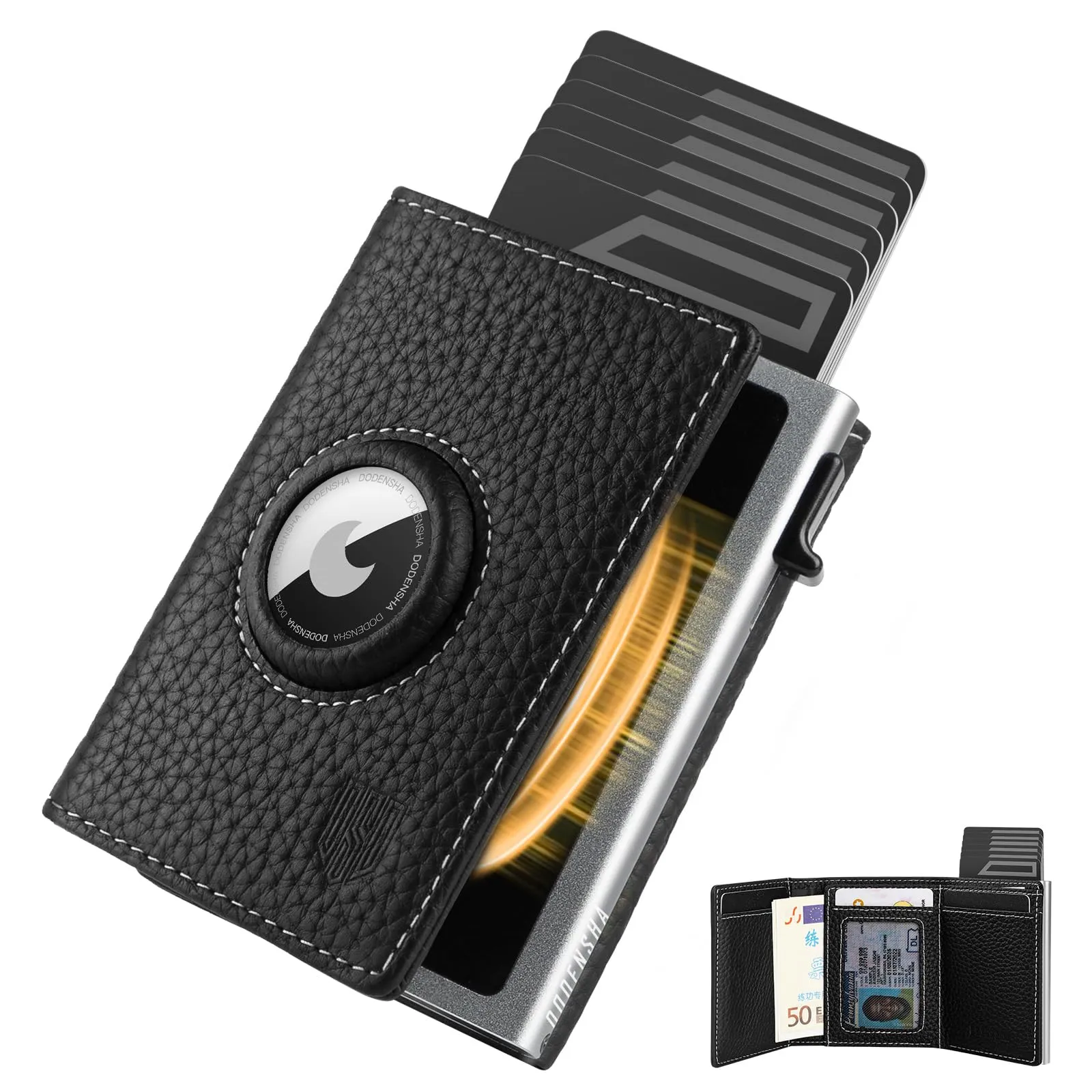 DODENSHA MagSnap Pepple AirTag Wallet Uomo Portafoglio in Pelle con Custodia per Carte di Credito e Scomparto Portamonete - immagine 1