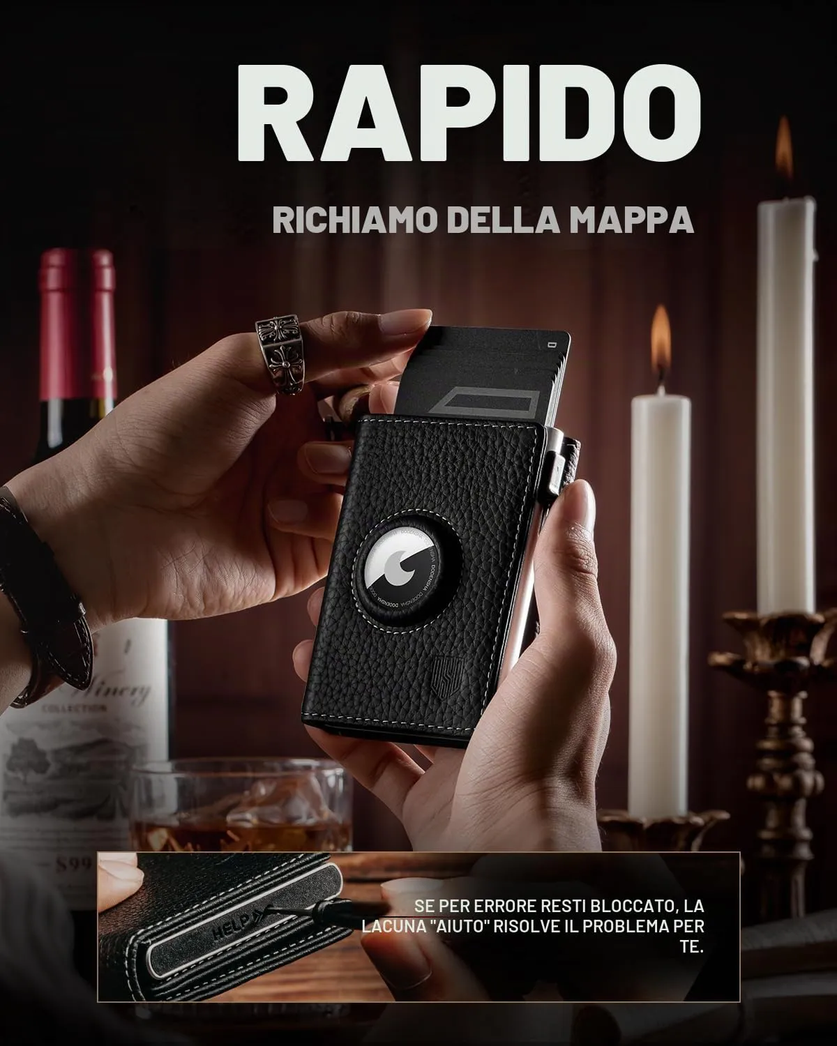 DODENSHA MagSnap Pepple AirTag Wallet Uomo Portafoglio in Pelle con Custodia per Carte di Credito e Scomparto Portamonete - immagine 5