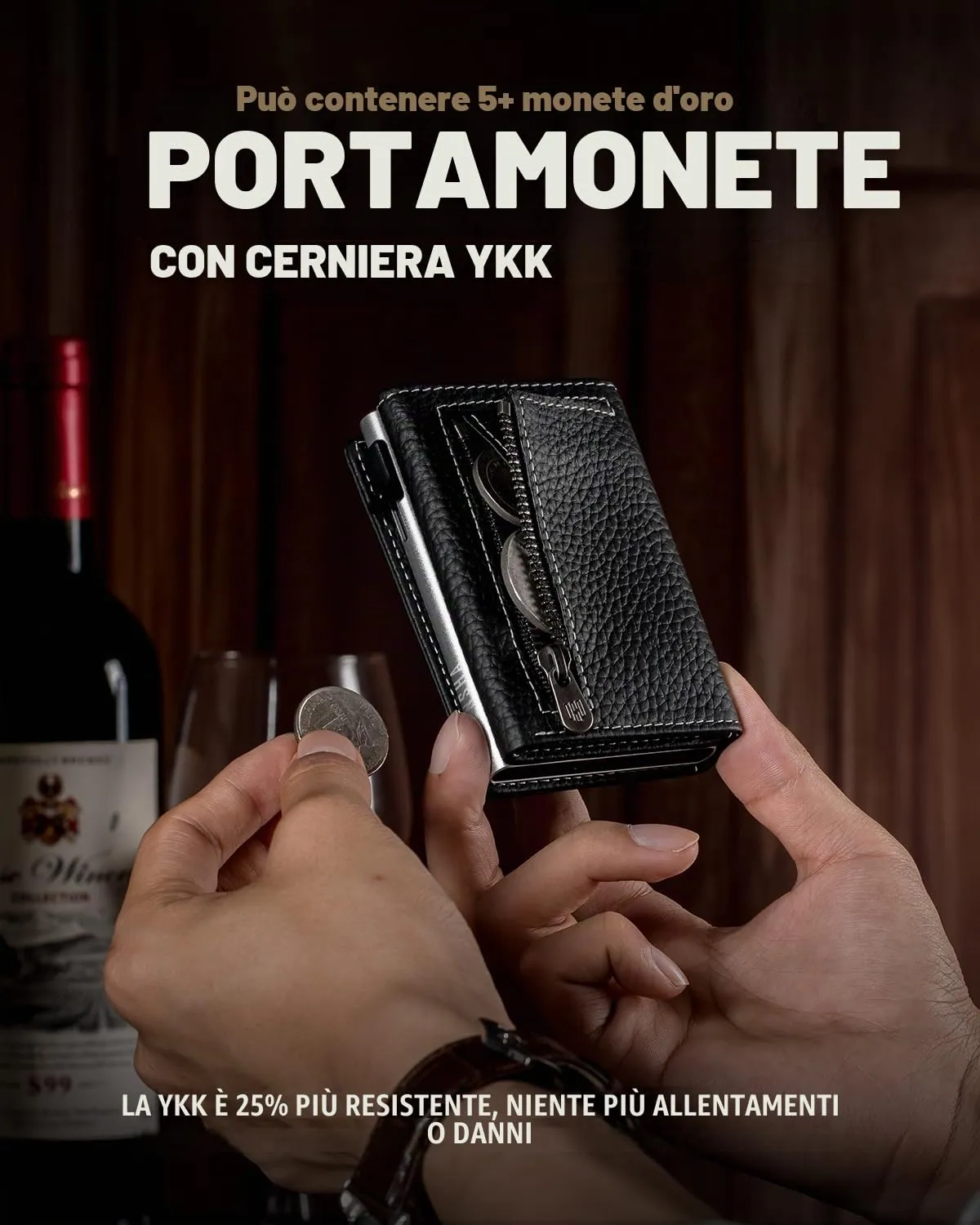 DODENSHA MagSnap Pepple AirTag Wallet Uomo Portafoglio in Pelle con Custodia per Carte di Credito e Scomparto Portamonete - immagine 6